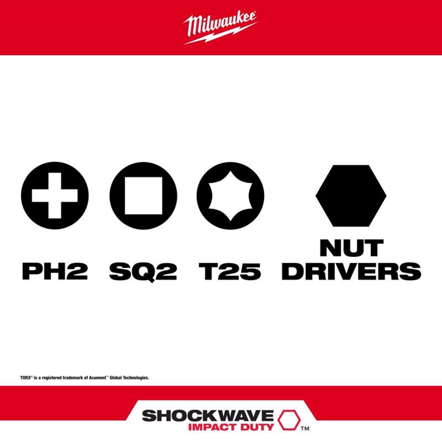 Milwaukee Shockwave Phillips/Square Recess/Torx Impact Insert Bit and Bit Holder Set Steel 10 pc