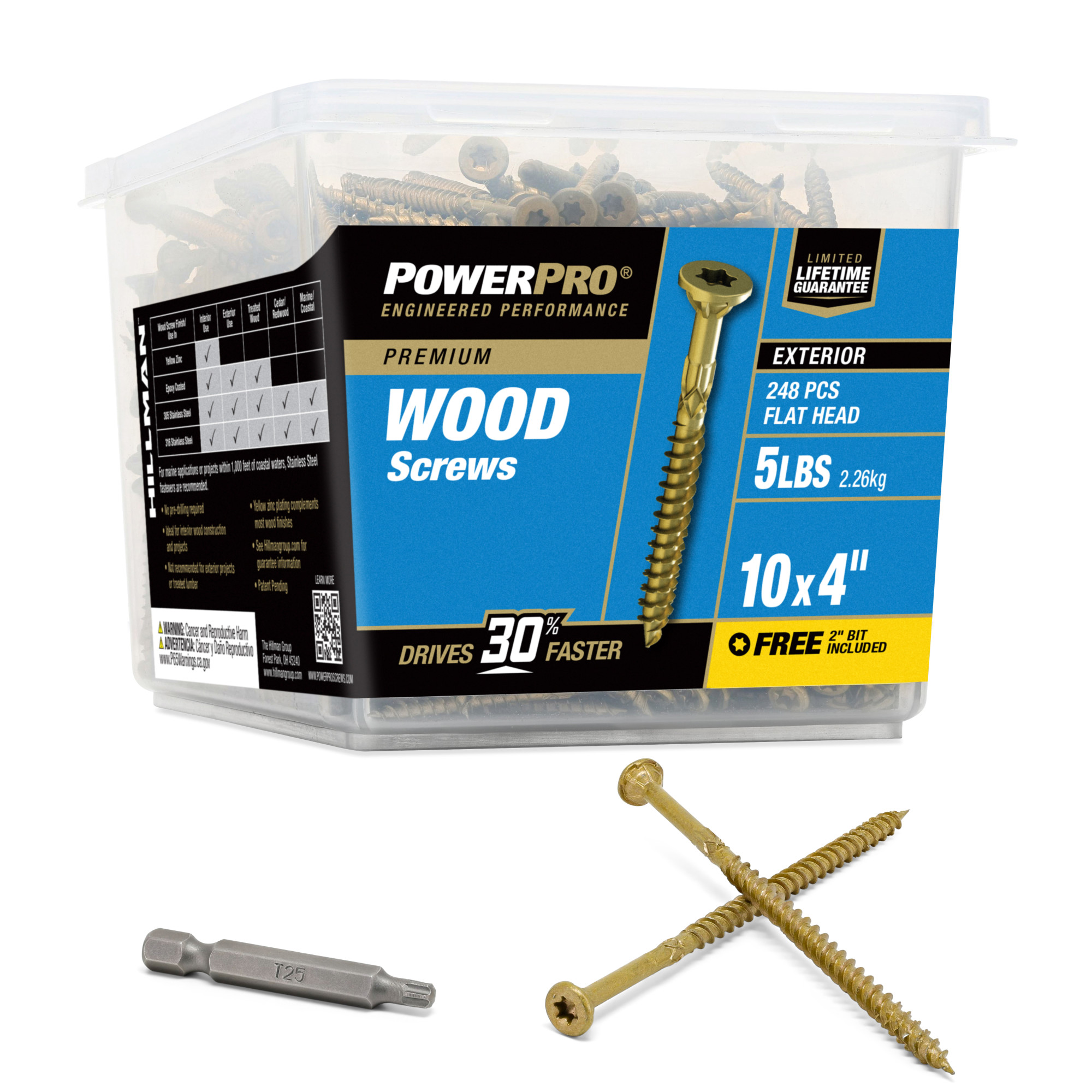 Power Pro Premium Exterior Wood Screws (#10 x 4 in.) - 248 pc