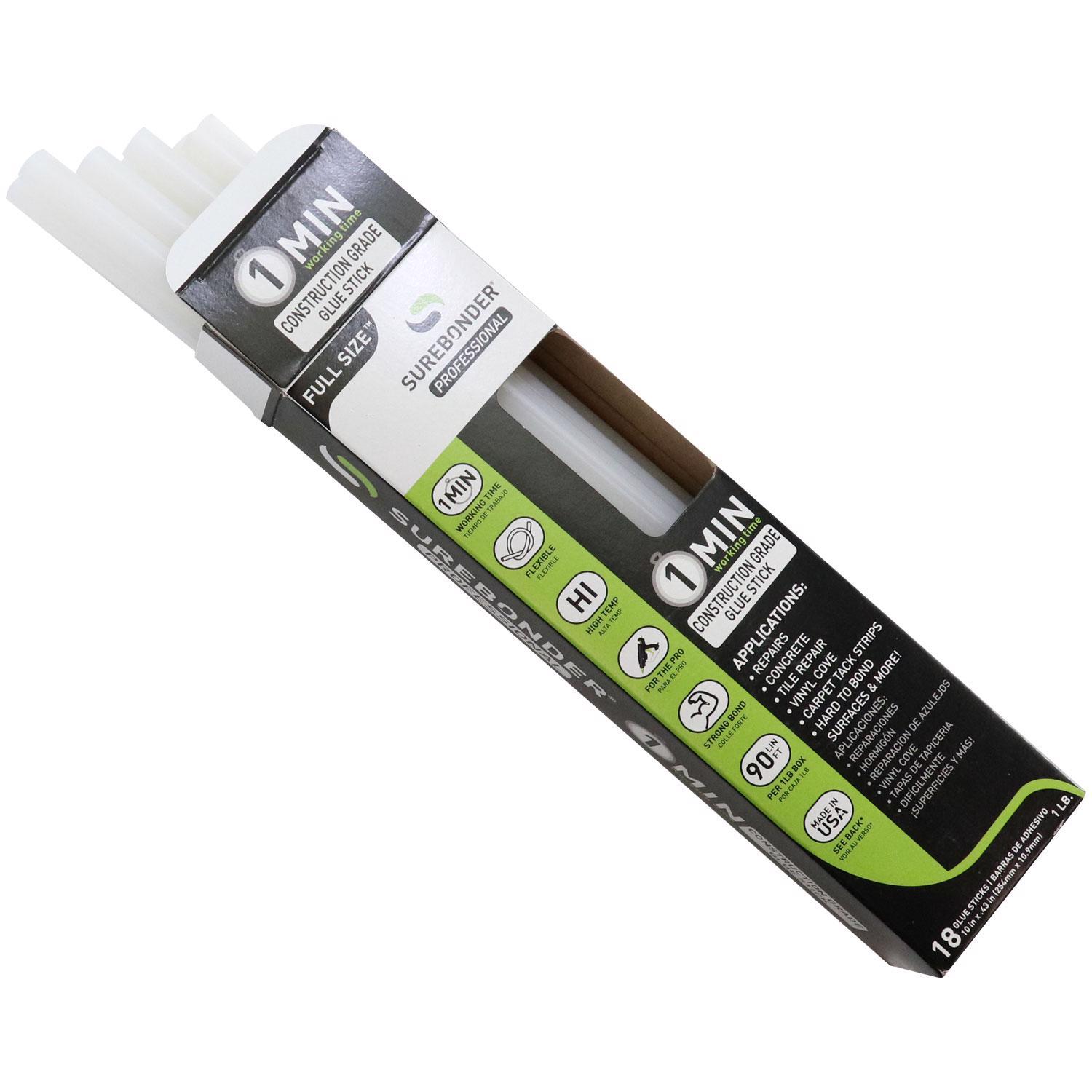 Surebonder.41 in. D X 10 in. L 1 Minute 1 Minute Construction Grade Glue Sticks Clear 18 pk