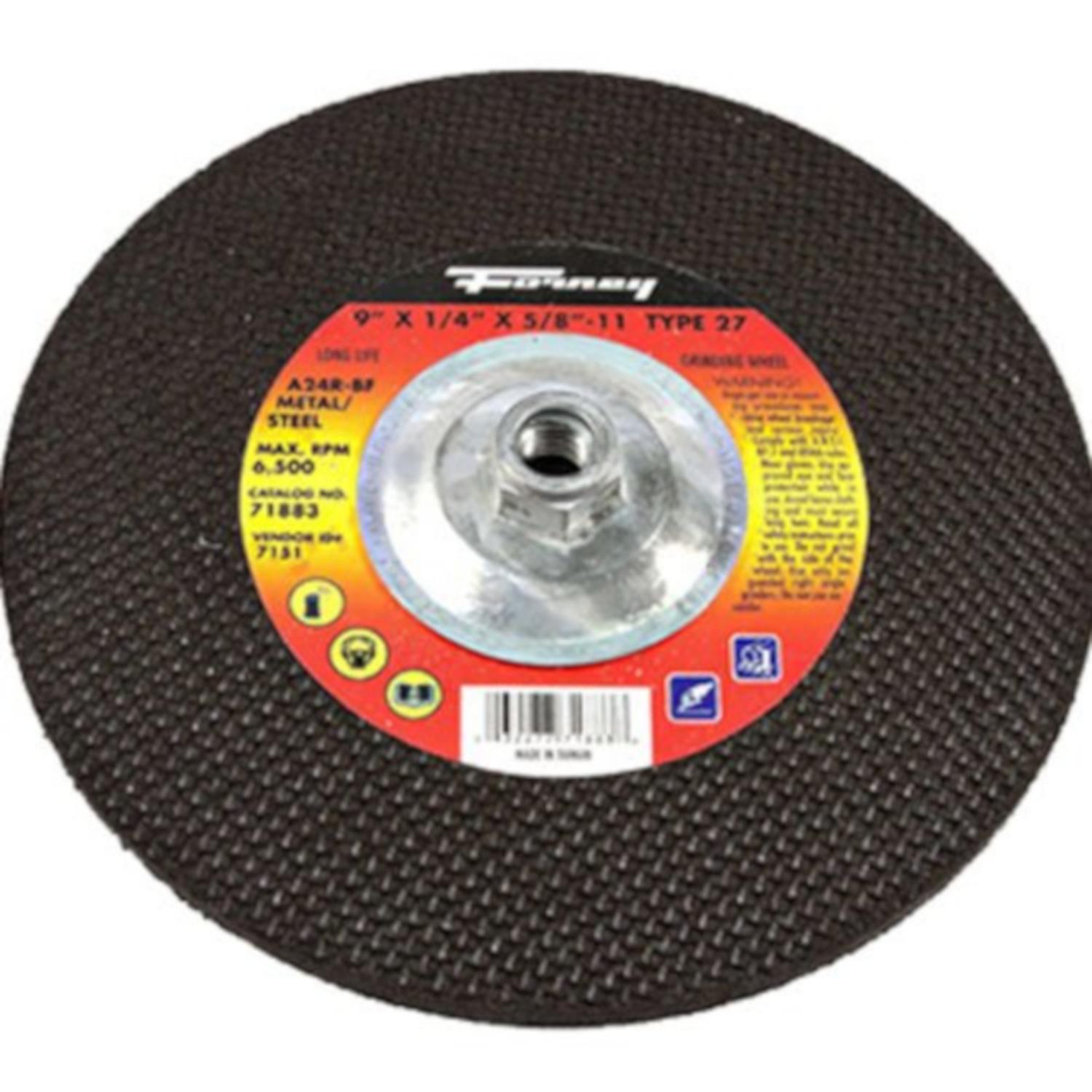 Forney 9 in. D X 5/8 in. in. X 1/4 in. thick Metal Grinding Wheel 1 pc