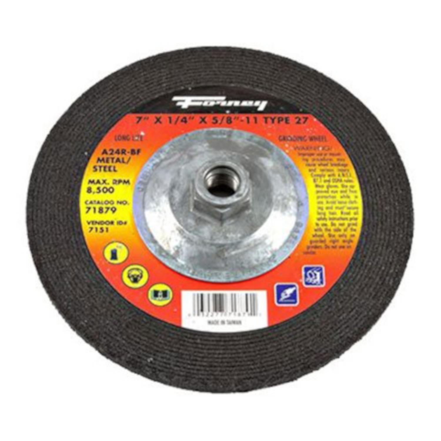 Forney 7 in. D X 5/8 in. in. X 1/4 in. thick Metal Grinding Wheel 1 pc