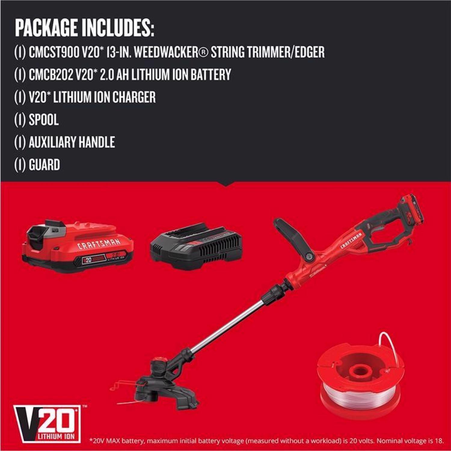 Craftsman V20 CMCST900D1 13 in. Battery Edger/Trimmer Kit (Battery & Charger)