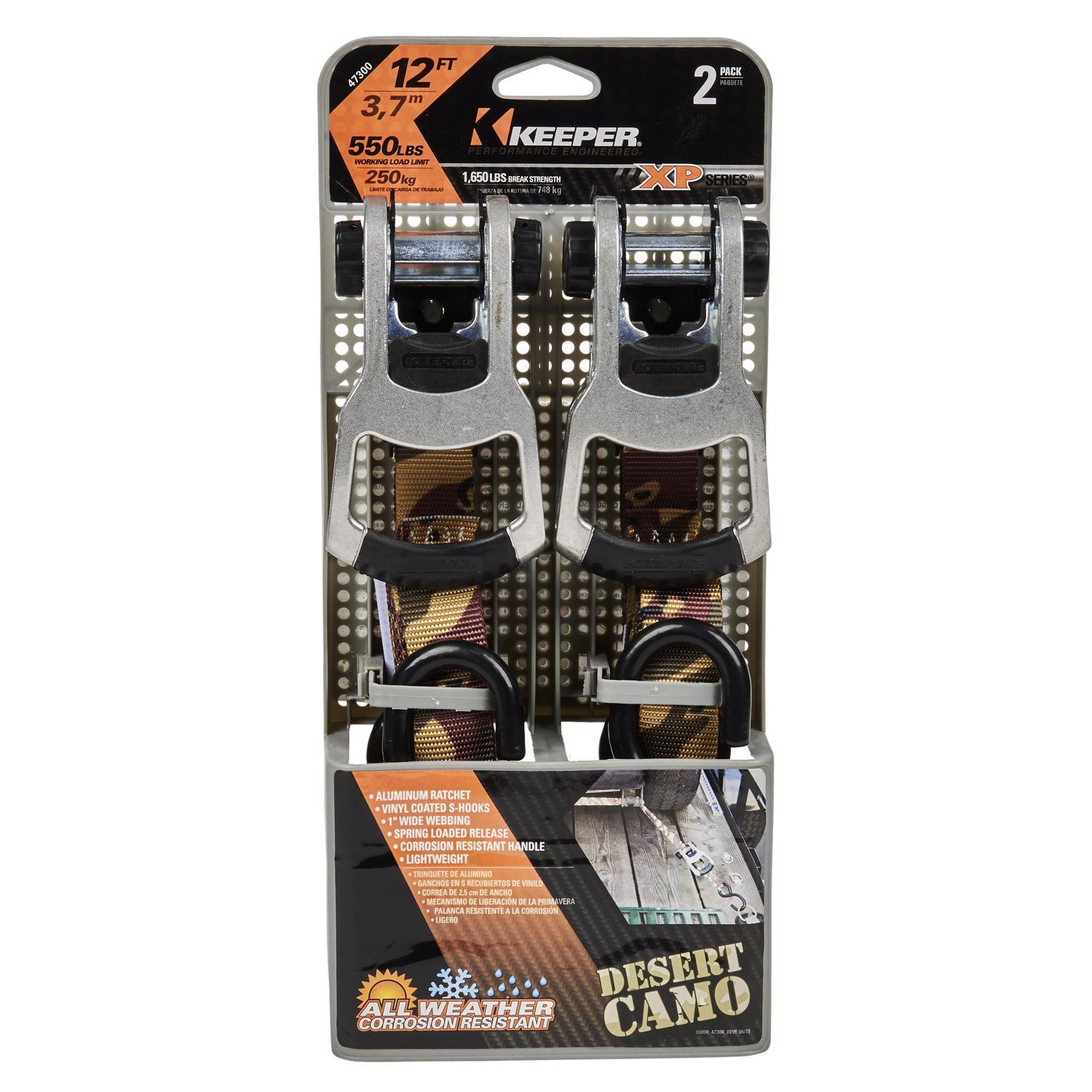 Keeper 1 in. W X 12 ft. L Camo Ratchet Tie Down Strap 550 lb 2 pk