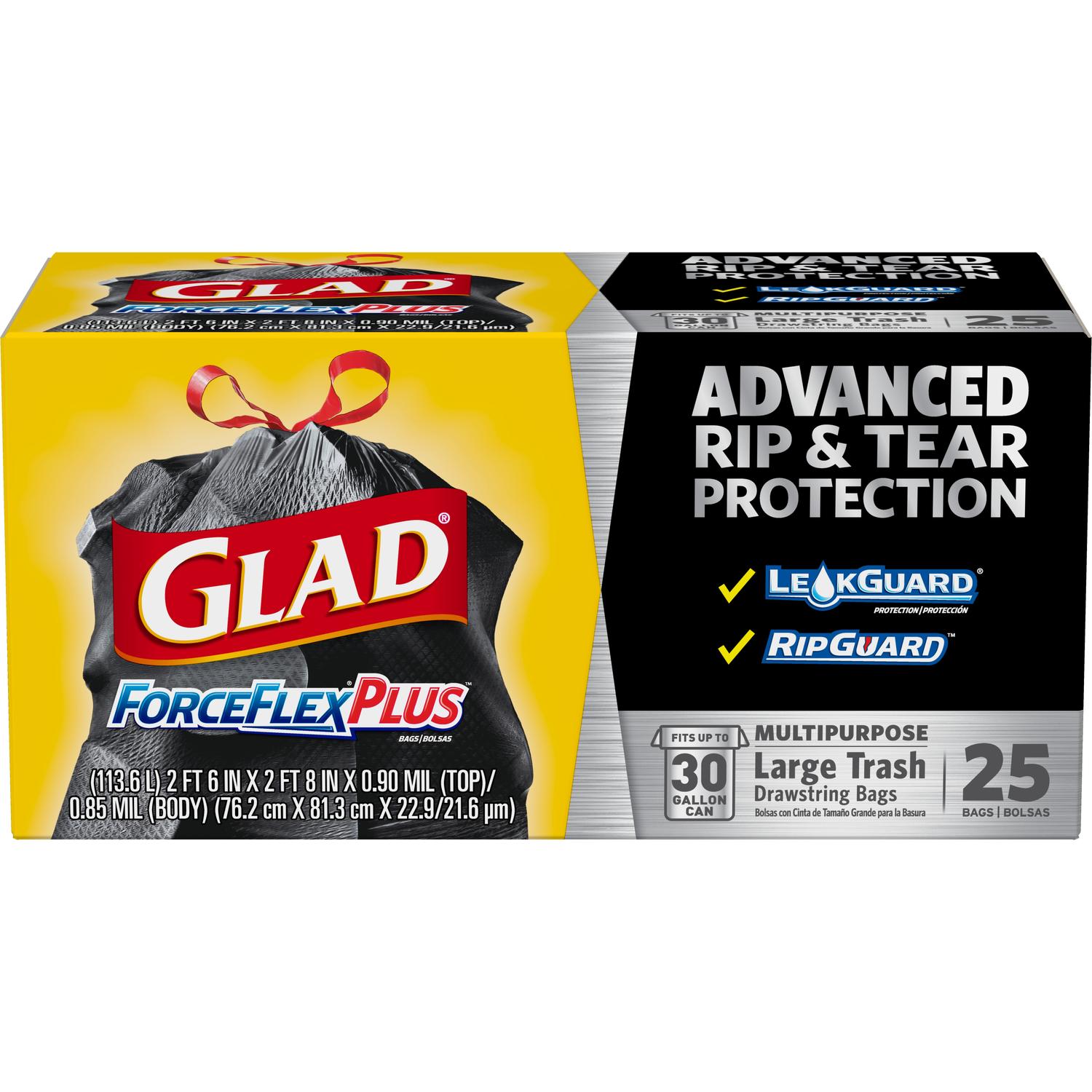 Glad ForceFlex Plus 30 gal No Scent Scent Trash Bags Drawstring 25 pk 0.9 mil