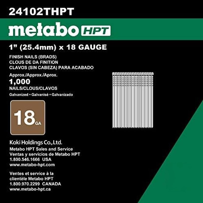 Metabo HPT Brad Nails, 1in. x 18 Gauge, Electro Galvanized, 1000 Count