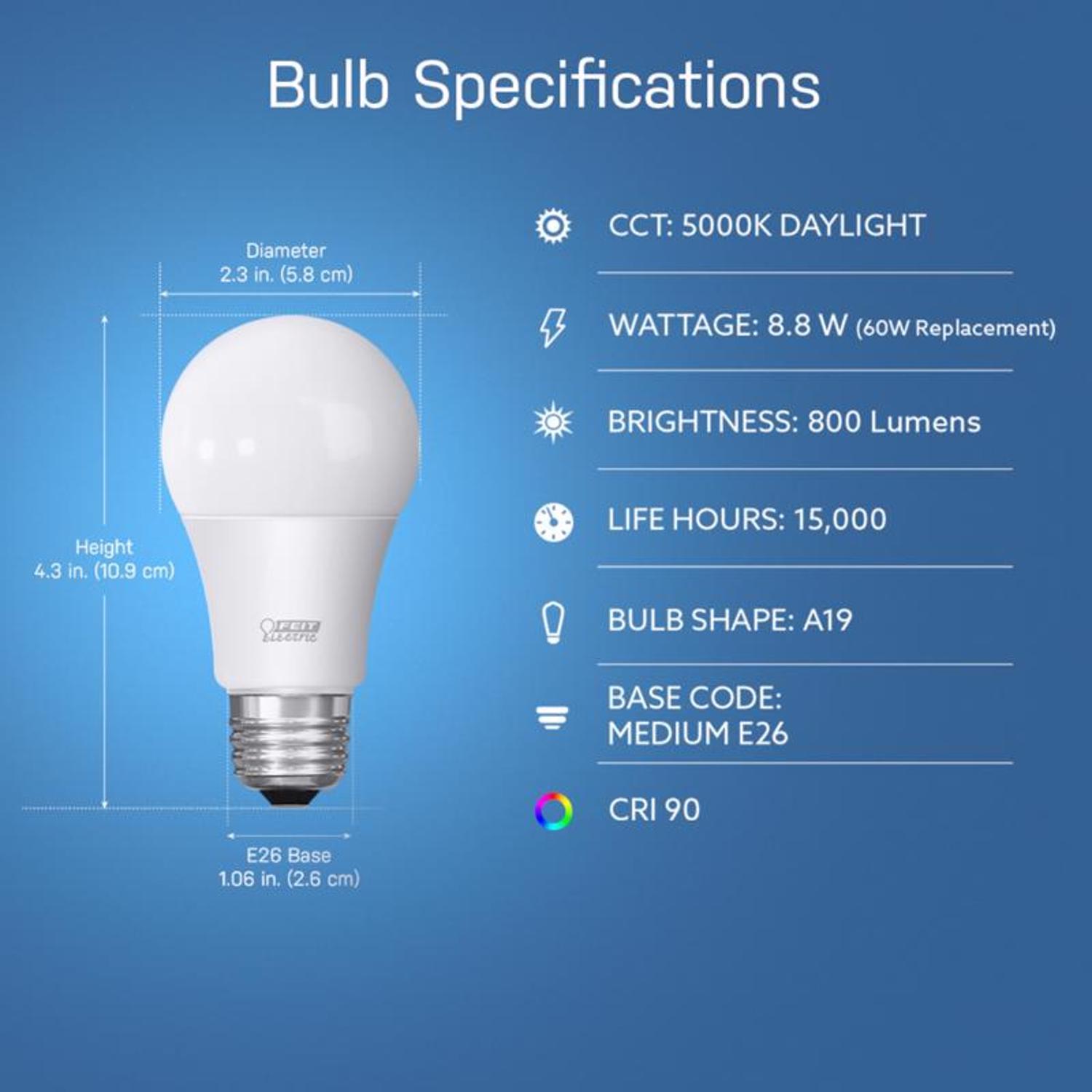 Feit Enhance A19 E26 (Medium) LED Bulb Daylight 60 Watt Equivalence 10 pk