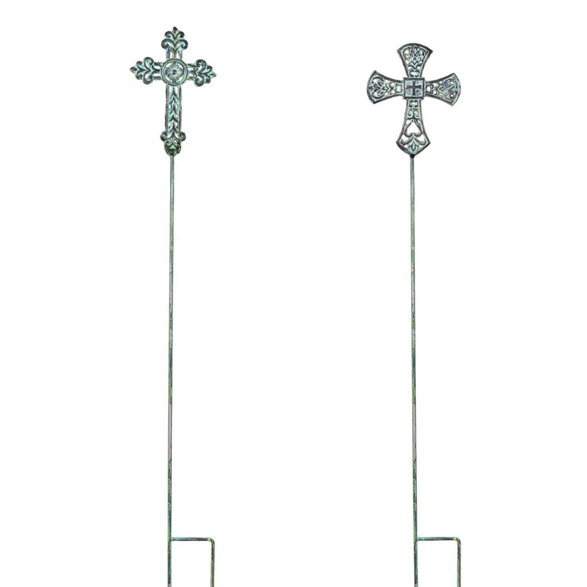 Evergreen Memorial Garden Stake, Metal Cross Garden Stake 2 Asst