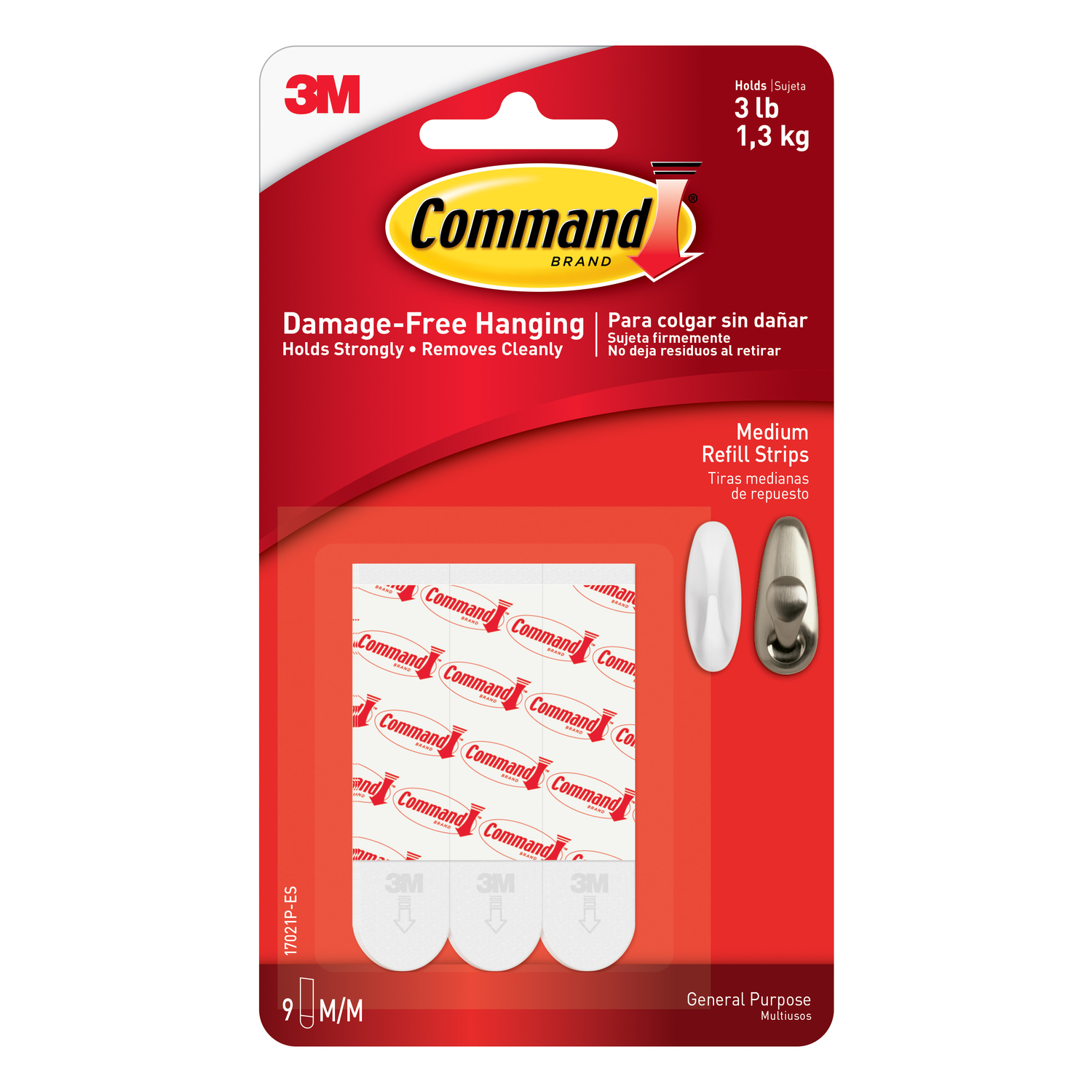 3M Command Medium Foam Refill Strips 2.75 in. L 9 pk