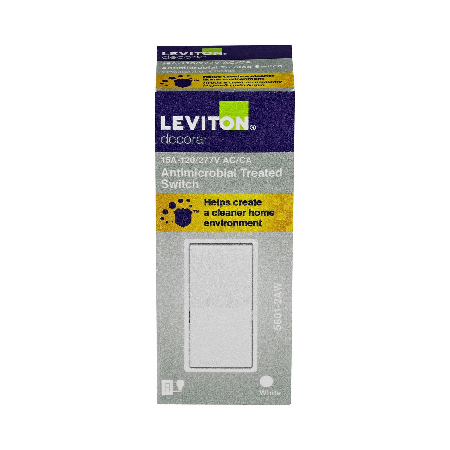 Leviton Decora 15 amps Single Pole Antimicrobial Treated Rocker AC Quiet Switch White 1 pk