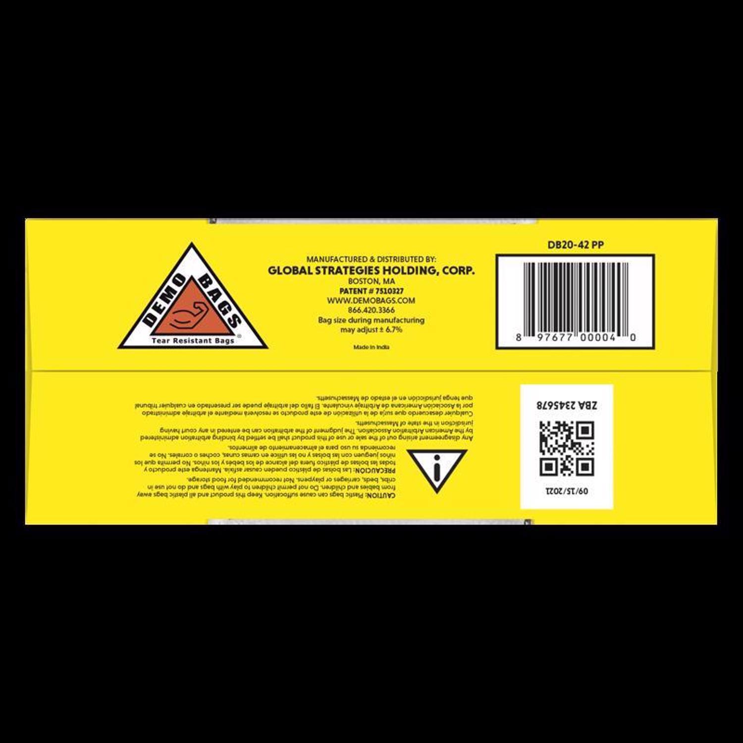 Demo Bags Ultimate Pro Pack 42 gal No Scent Scent Contractor Bags Flap Tie 20 pk 7 mil