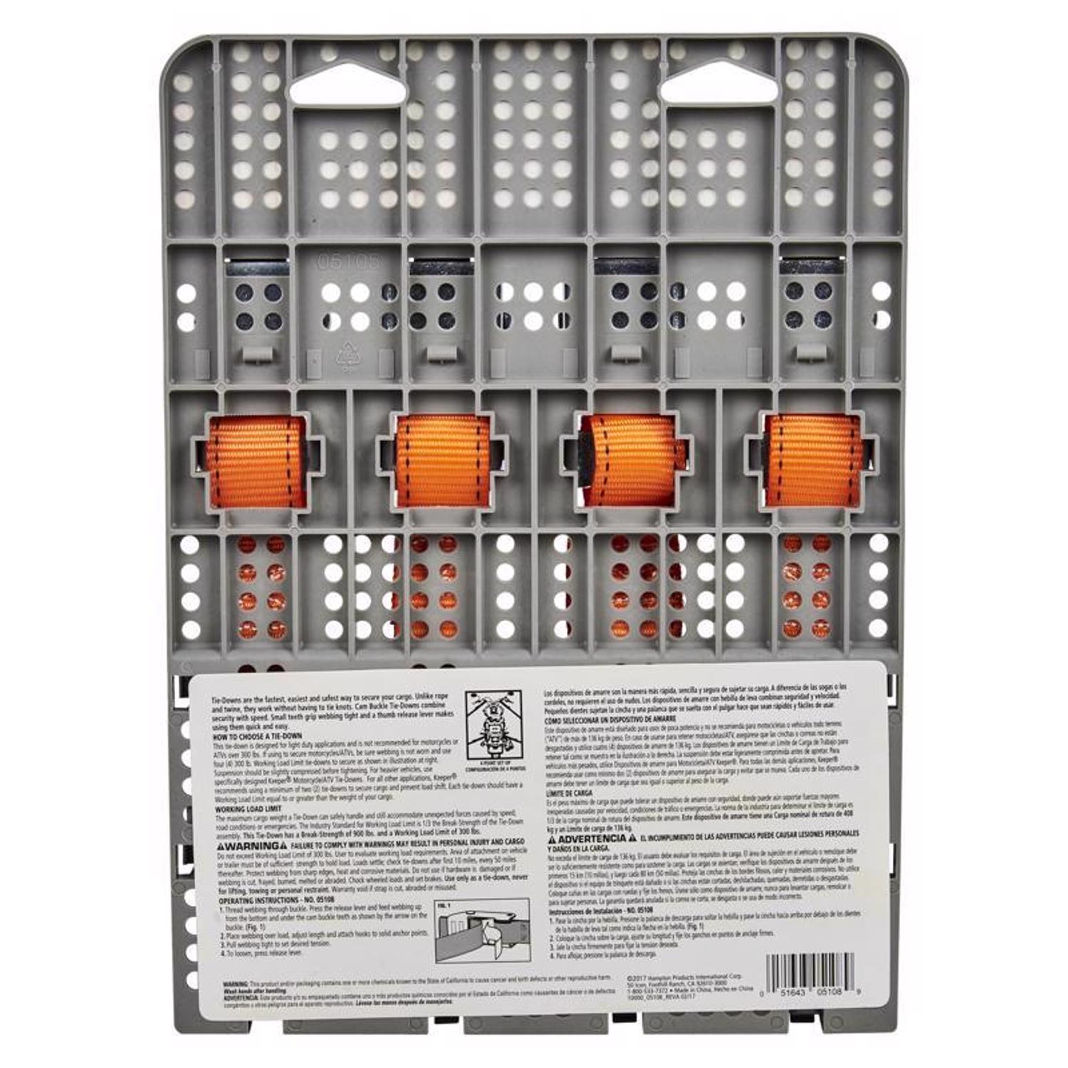 Keeper 1 in. W X 10 ft. L Orange Tie Down Strap 300 lb 4 pk