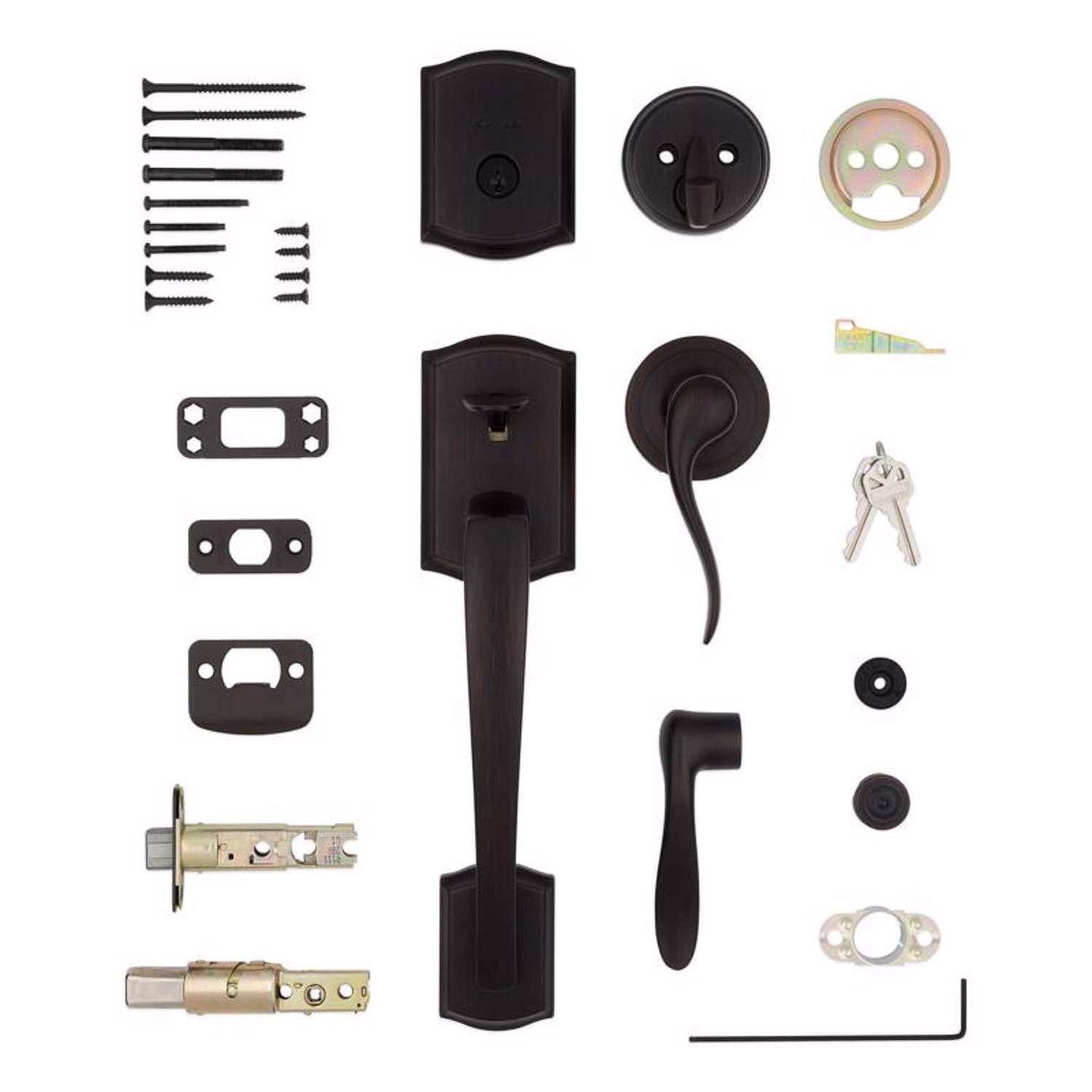 Kwikset Prescott Venetian Bronze Entry Handleset 1-3/4 in.