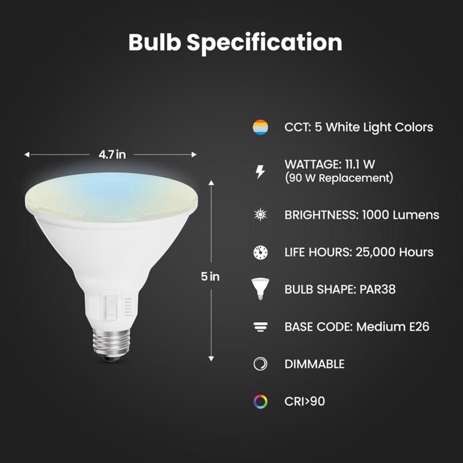 Feit PAR38 E26 (Medium) LED Bulb Adjustable White 90 Watt Equivalence 2 pk