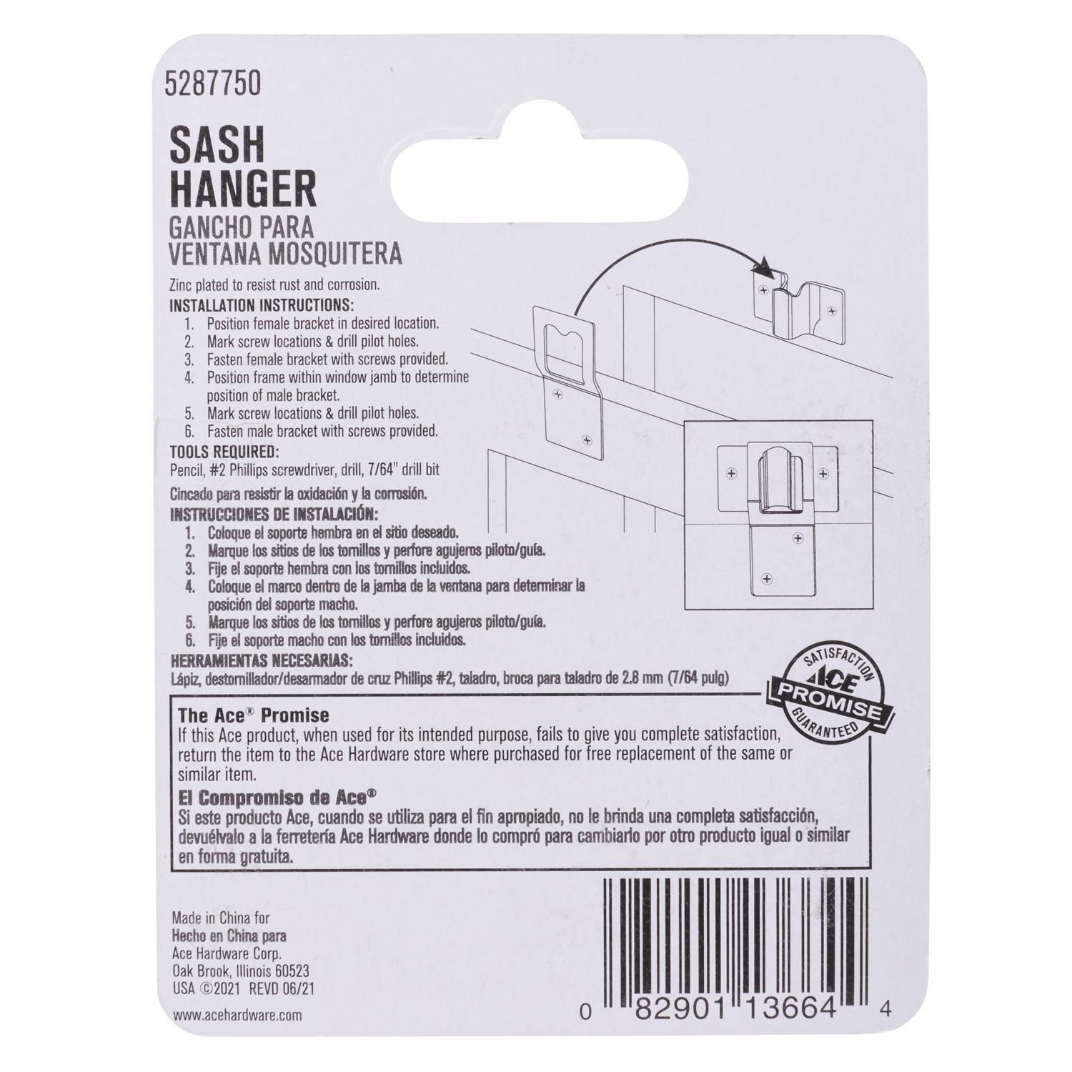 Ace 1-3/8 in. D X 1-3/8 in. L Zinc-Plated Silver Steel Screen/Storm Sash Hanger 2 pk
