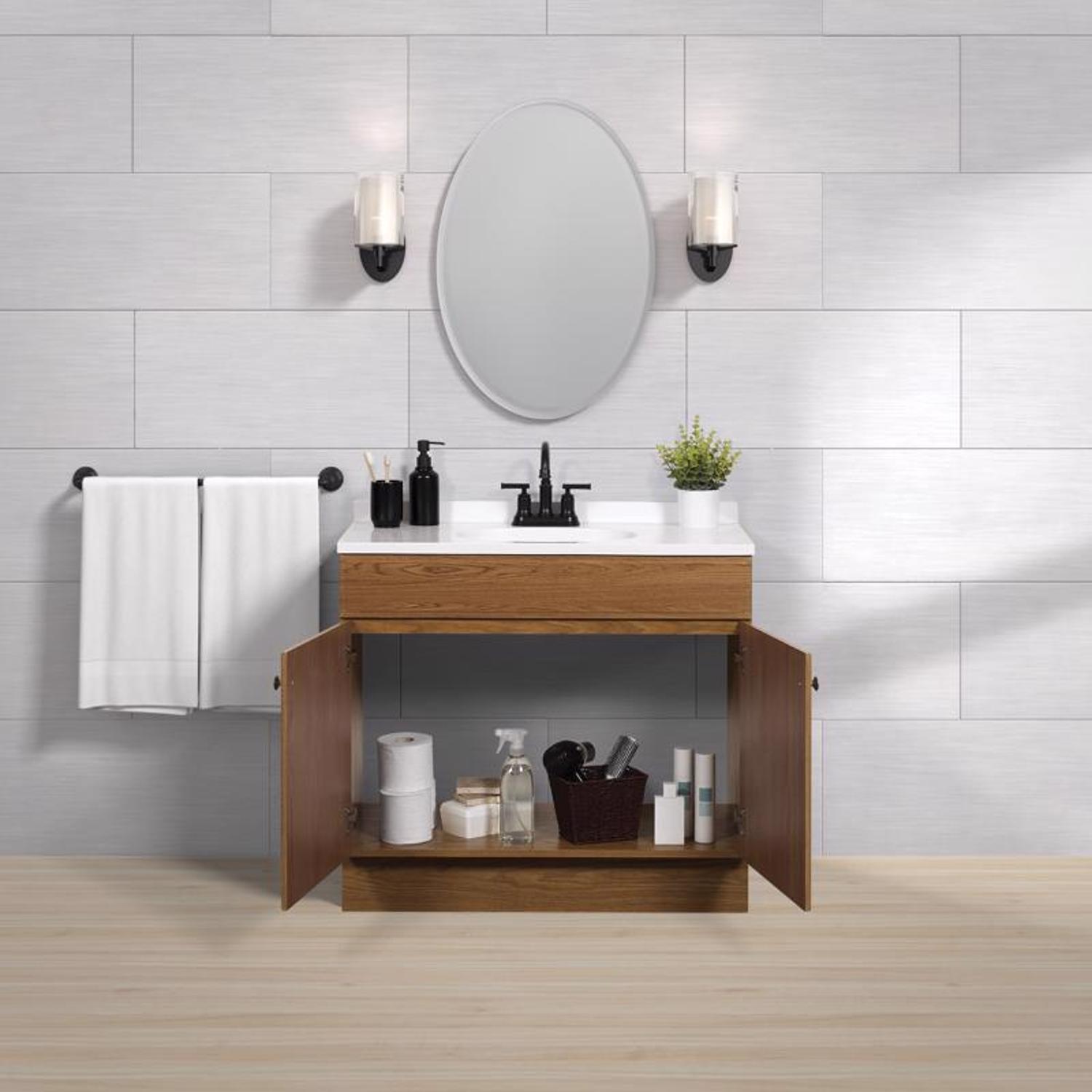Zenna Home Single Oak Bathroom Vanity 36 in. W X 18 in. D X 35 in. H