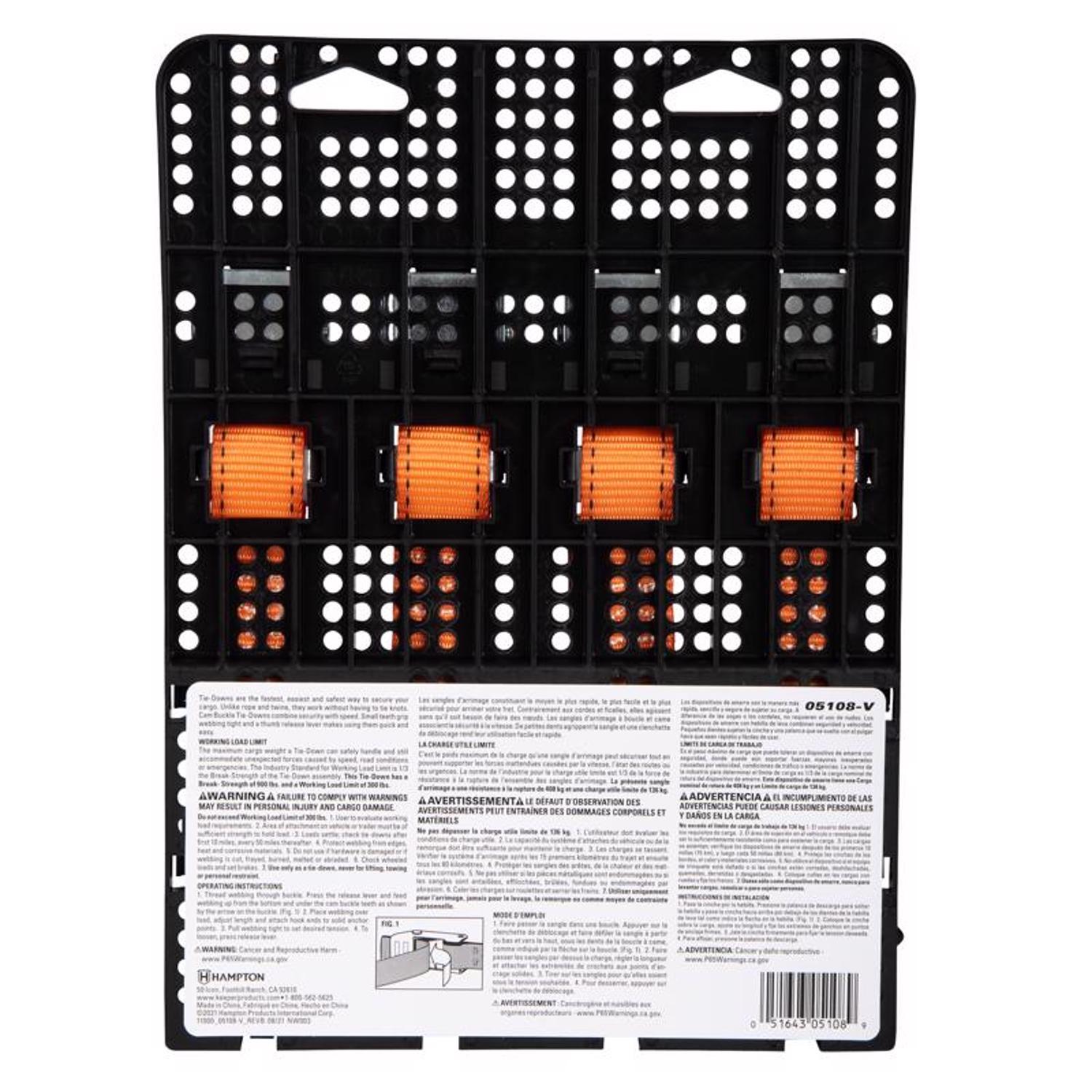Keeper 1 in. W X 6 ft. L Orange Tie Down Strap 300 lb 4 pk