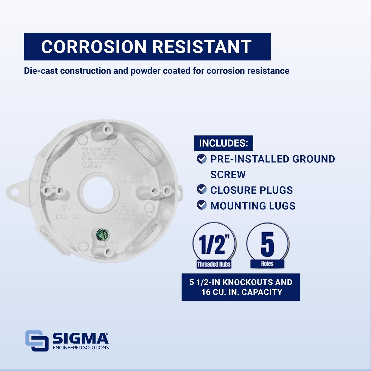 Sigma Engineered Solutions New Work 16 cu in Round Die-Cast Metal Weatherproof Box White