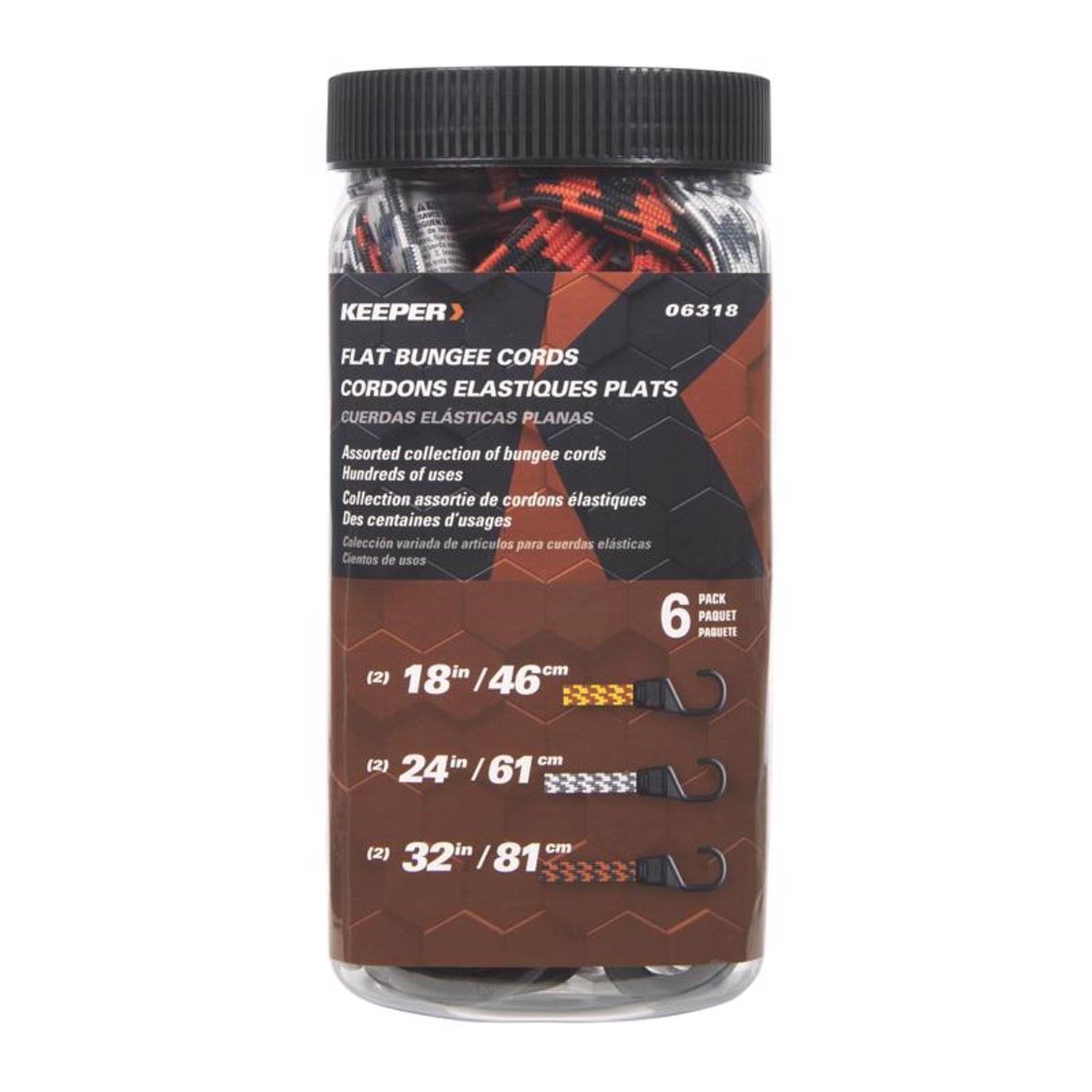 Keeper Assorted Flat Bungee Cord 18 in. L X.0787 in. 6 pk