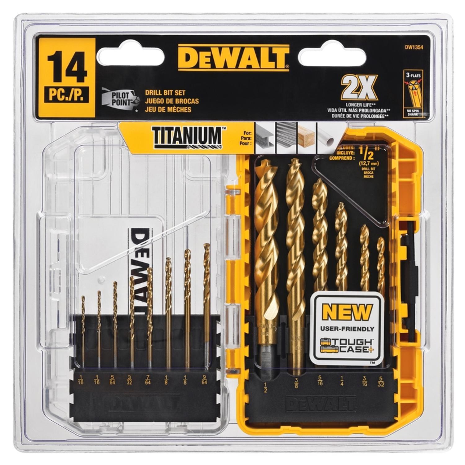 DEWALT Pilot Point Titanium Drill Bit Set Straight Shank 14 pc