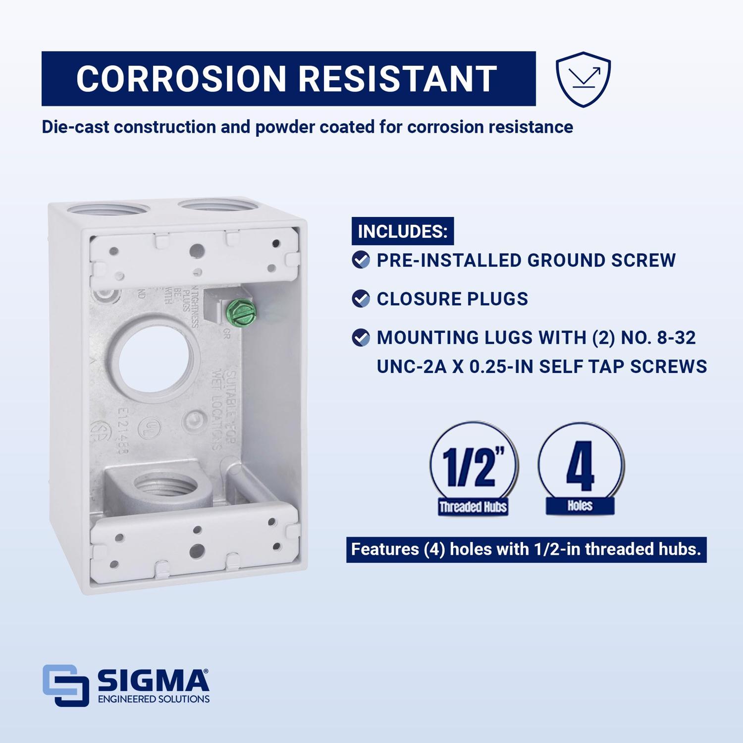 Sigma Engineered Solutions New Work 18.3 cu in Rectangle Die-Cast Metal 1 gang Weatherproof Box Whit