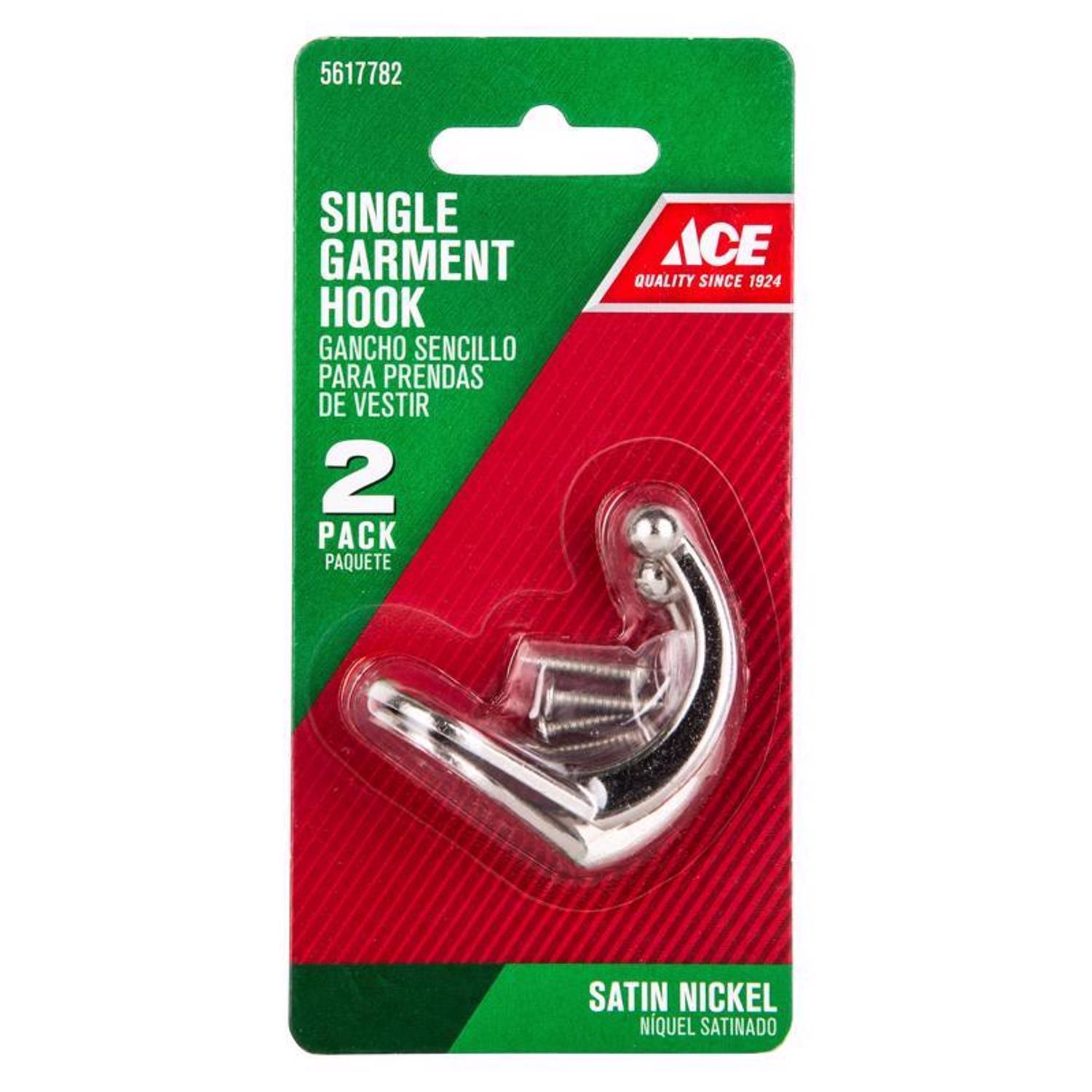 Ace 1-3/4 in. L Satin Nickel Silver Metal Small Garment Hook 2 pk