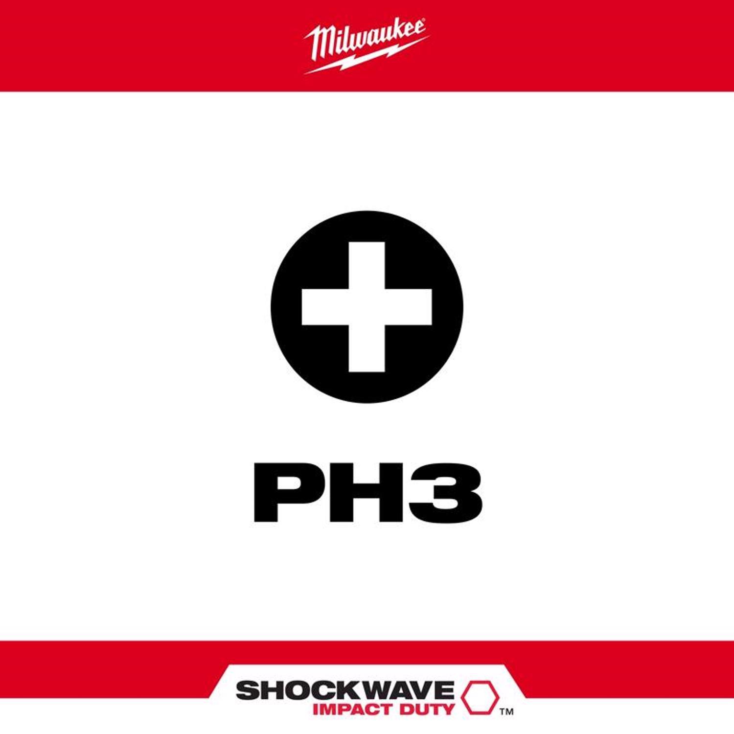 Milwaukee Shockwave Phillips #3 X 1 in. L Screwdriver Bit Steel 2 pk