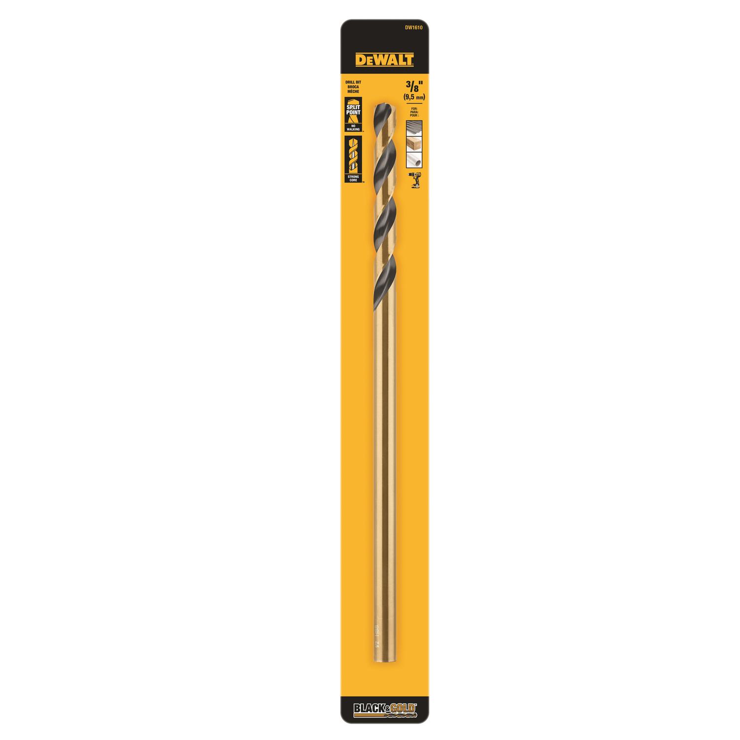 DEWALT Black & Gold 3/8 in. X 12 in. L High Speed Steel Split Point Aircraft Drill Bit Straight Shan