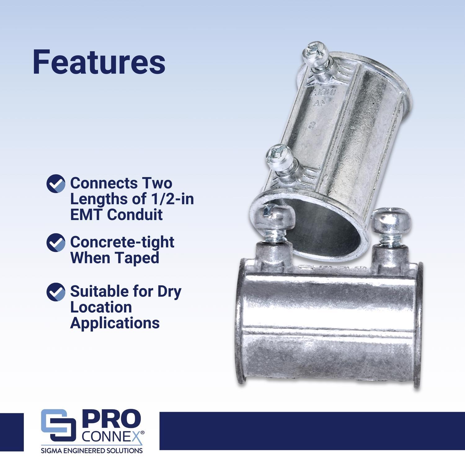 Sigma Engineered Solutions ProConnex 1/2 in. D Die-Cast Zinc Set Screw Coupling For EMT 50 pk
