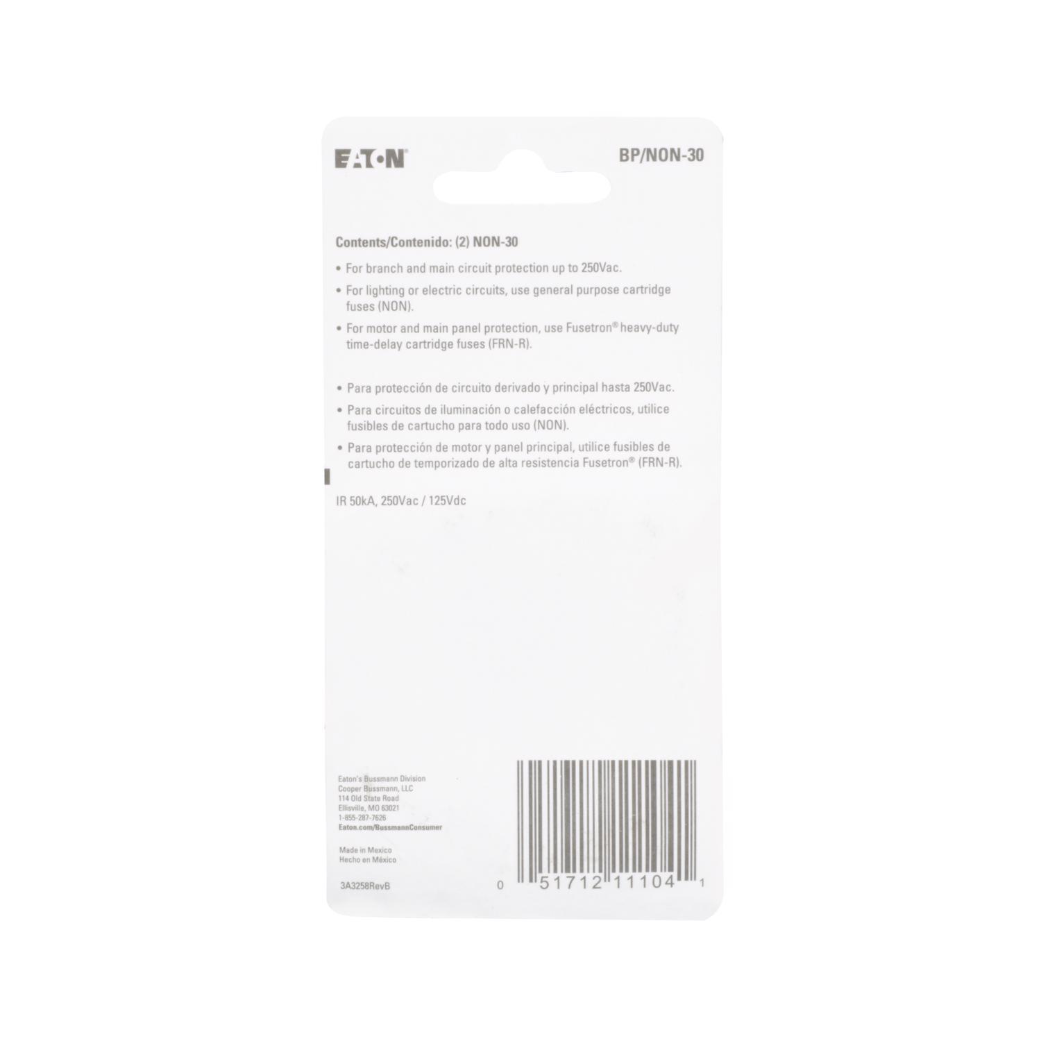 Bussmann 30 amps One Time Fuse 2 pk