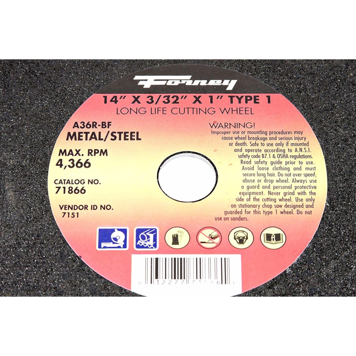 Forney 14 in. D X 1 in. X 3/32 in. thick Aluminum Oxide Metal Cutting Wheel 1 pc