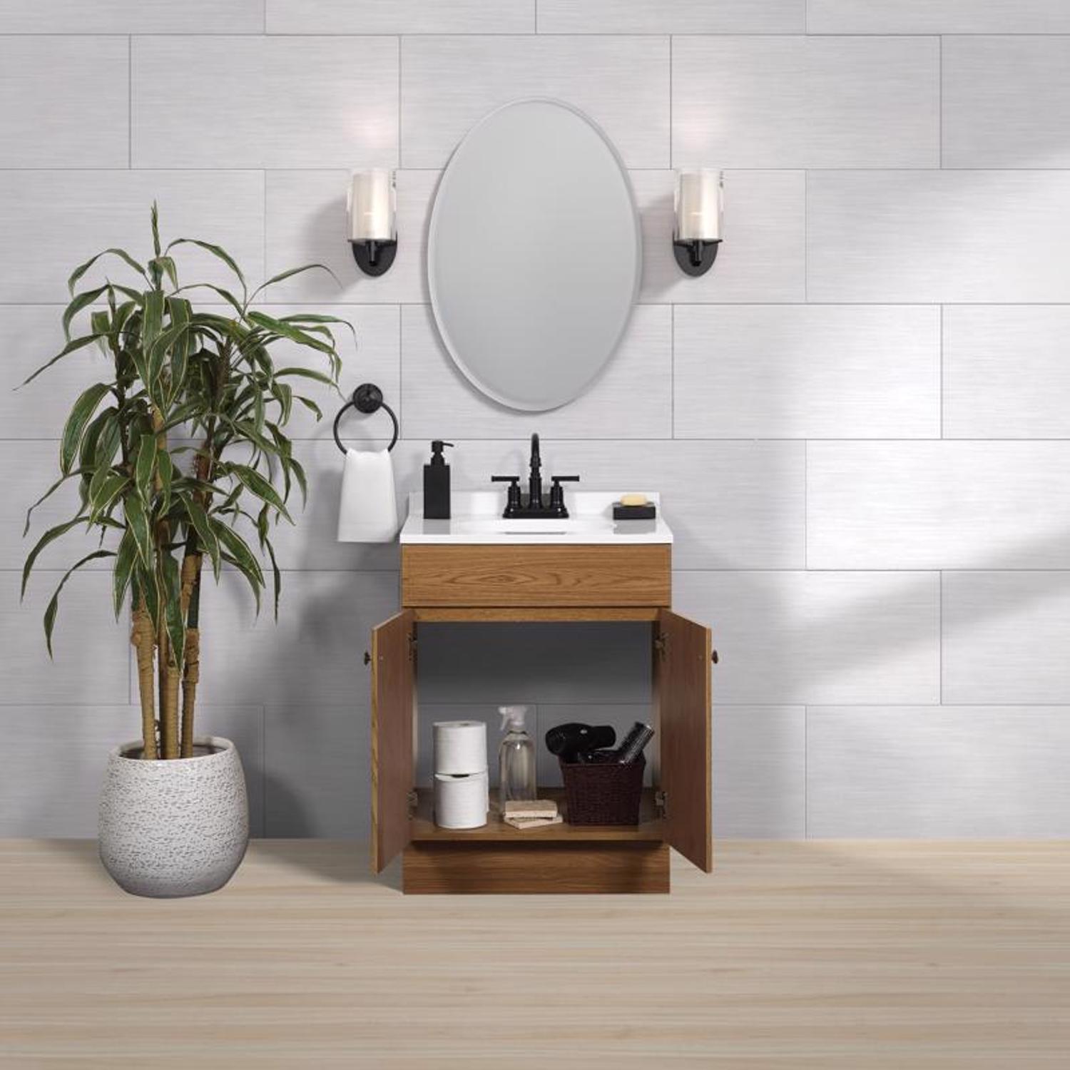 Zenna Home Single Oak Bathroom Vanity 24 in. W X 18 in. D X 35 in. H