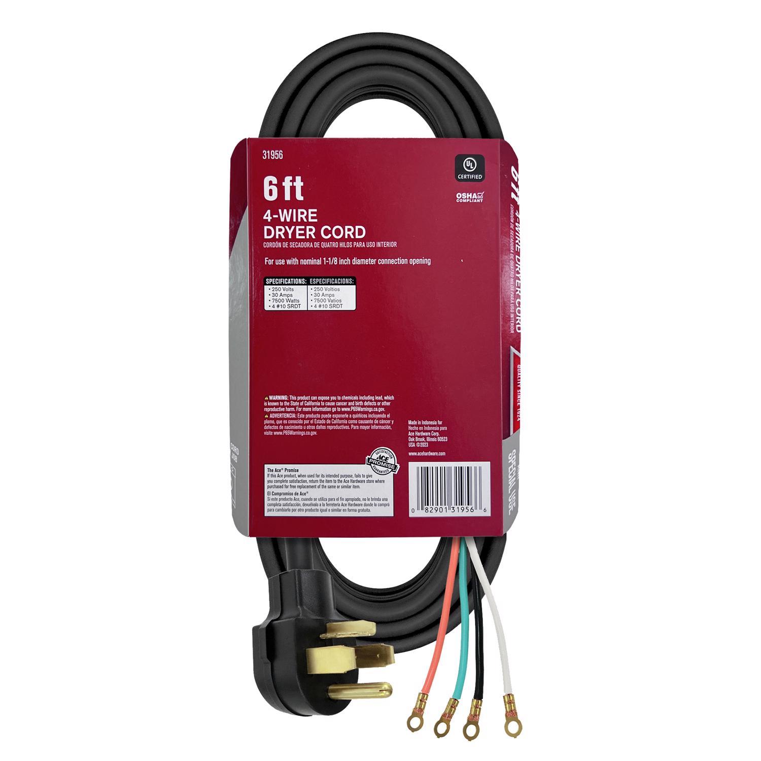 Ace 10/4 SRDT 125/250 V 6 ft. L Dryer Cord 4 Wire