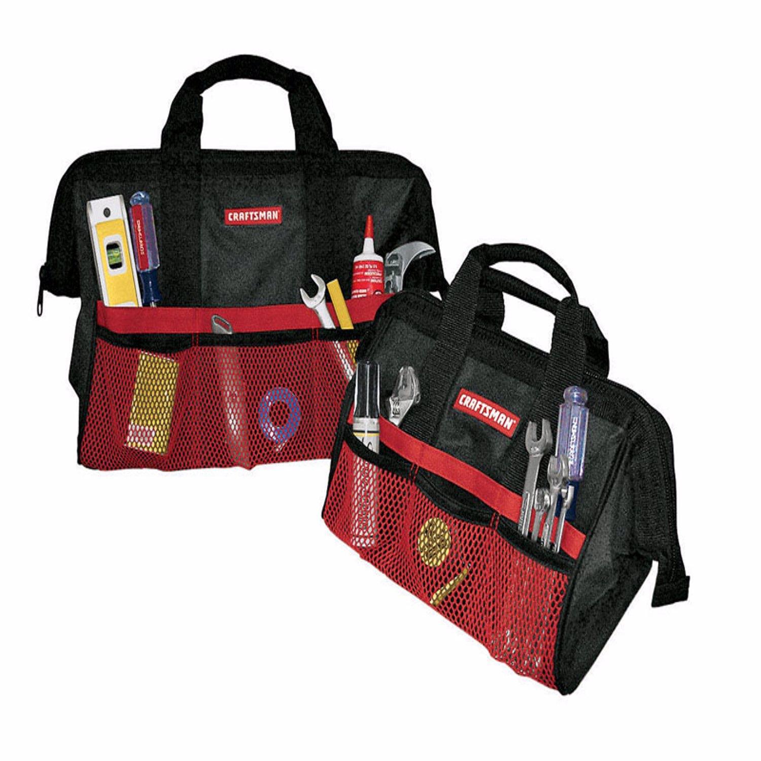 CRAFTSMAN 13 in. W X 18 in. H Ballistic Nylon Tool Bag Set Black/Red 2 pc