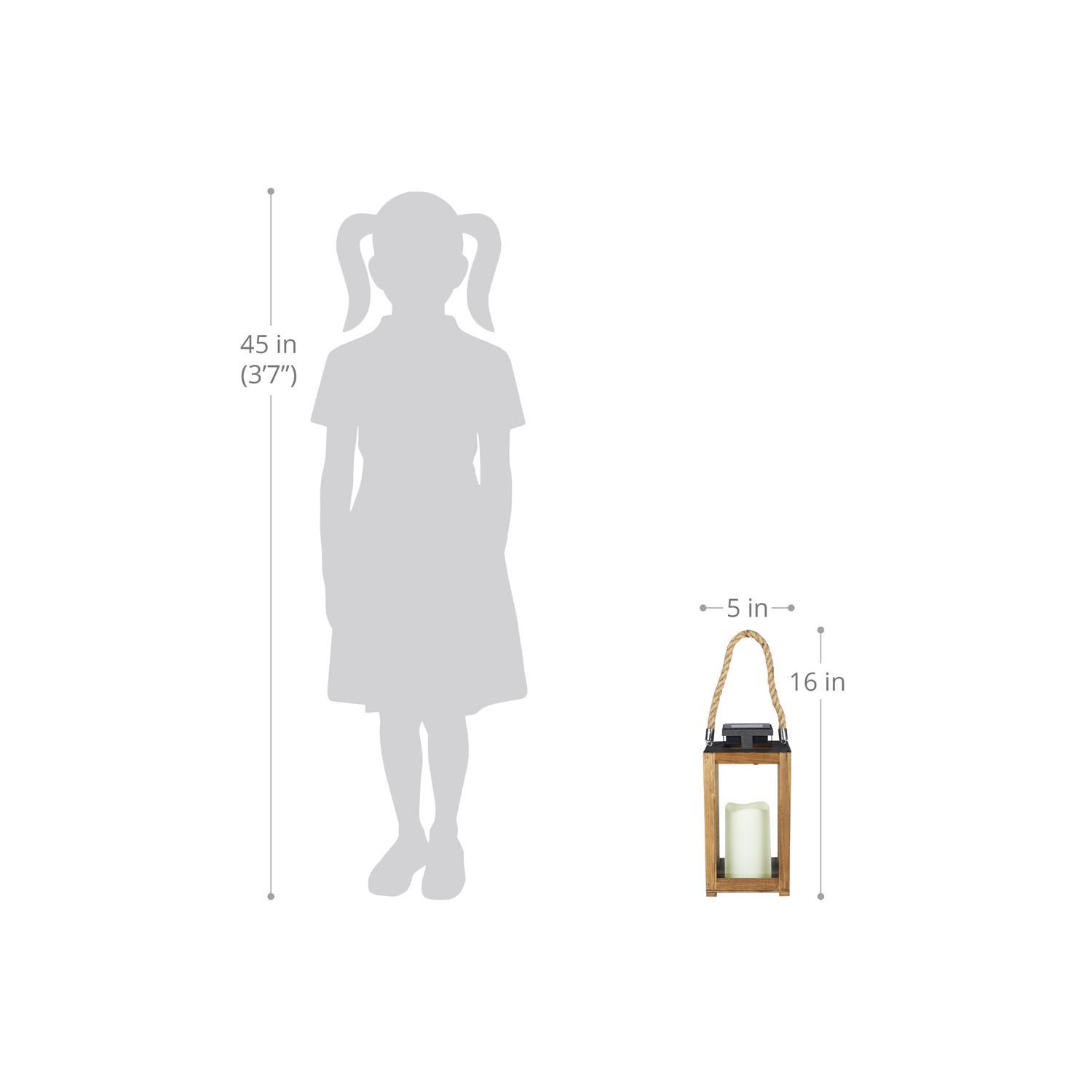Exhart 11 in. Solar Power Glass/Wood Black/Brown Solar Lantern with Candle