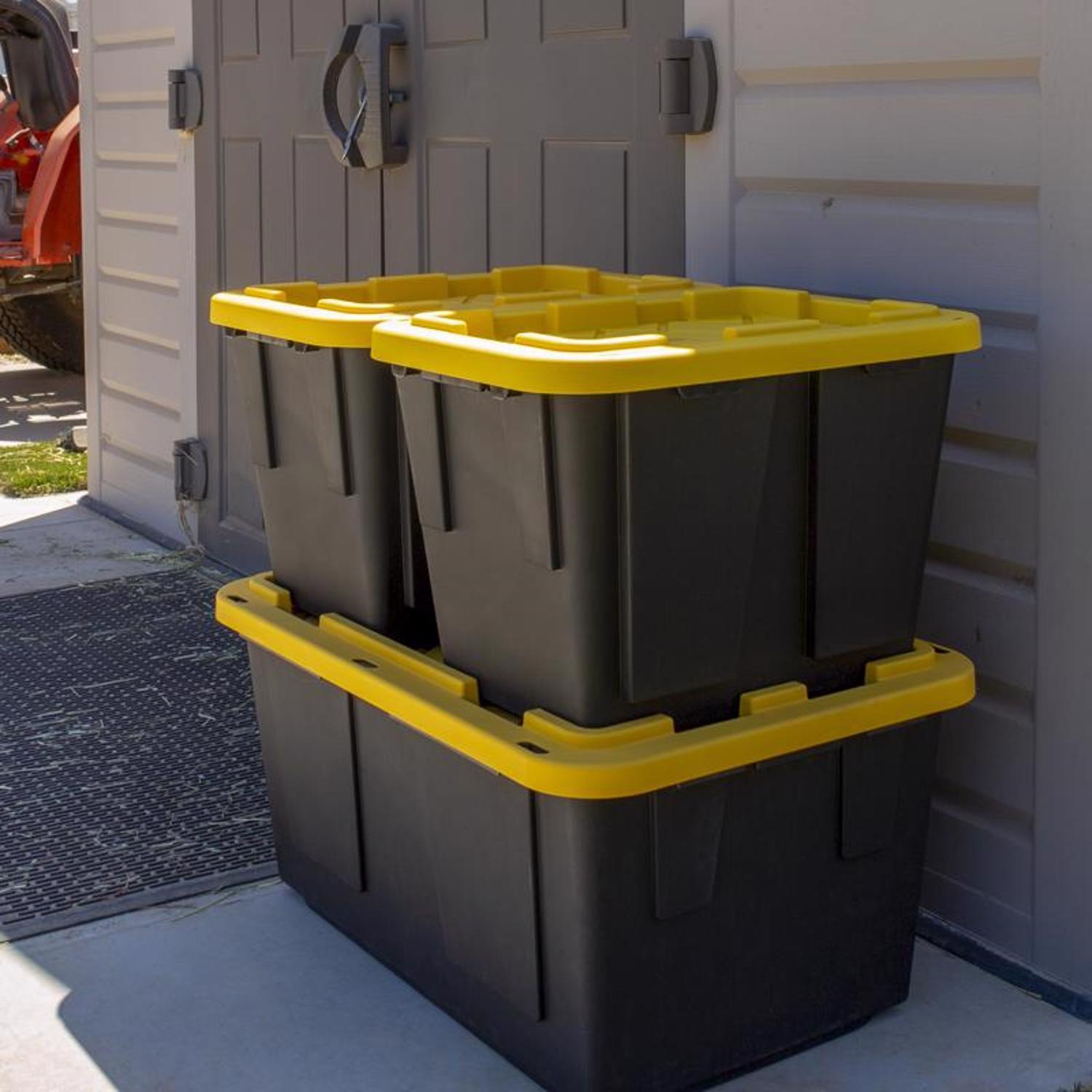 Greenmade Pro. Grade 12 gal Black/Yellow Snap Lock Storage Box 14.7 in. H X 15 in. W X 20.5 in. D St