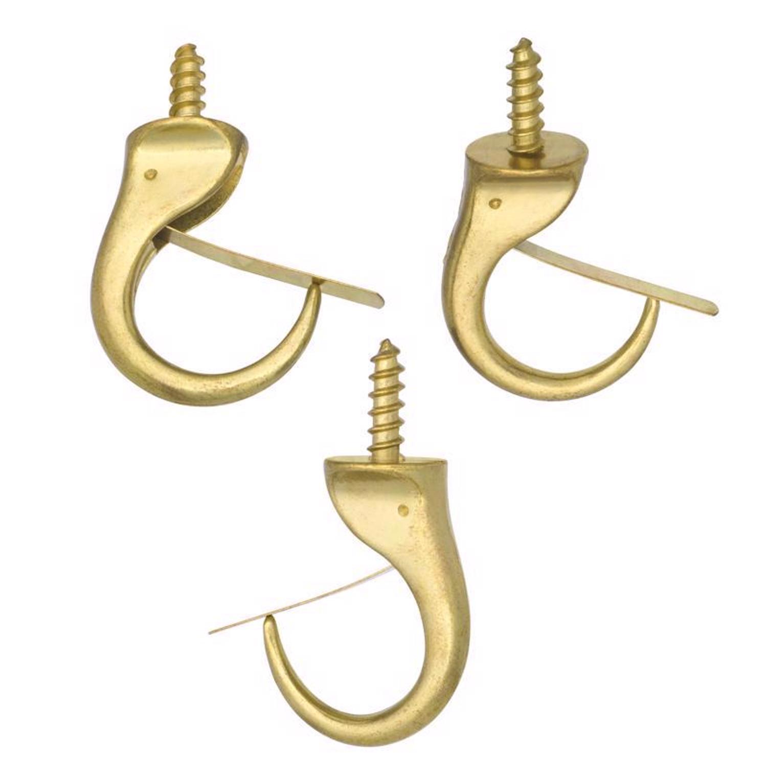 Ace Small Polished Brass Brass Steel 1.9375 in. L Cup Hook 25 lb 3 pk
