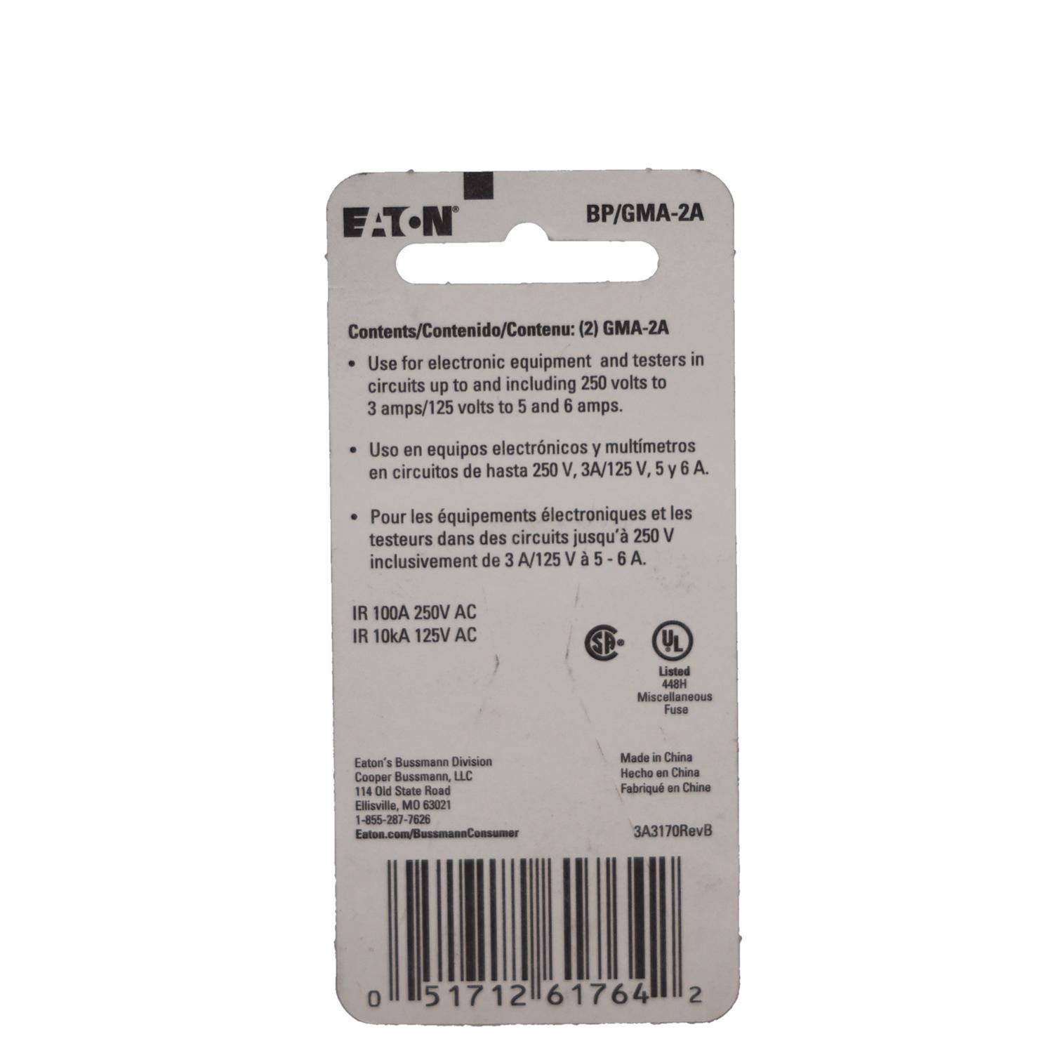 Bussmann 2 amps Fast Acting Glass Fuse 2 pk