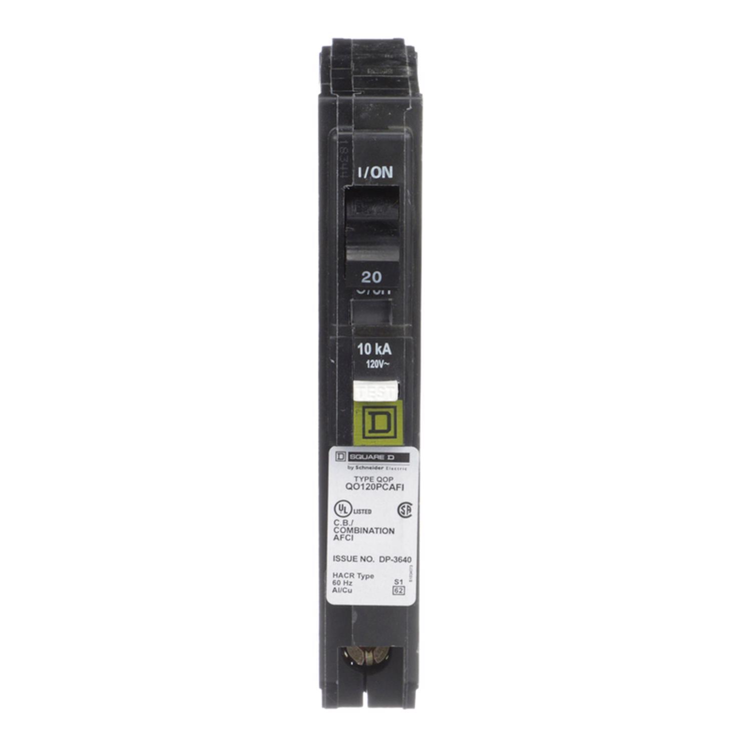 Square D QO 20 amps Arc Fault Single Pole Circuit Breaker