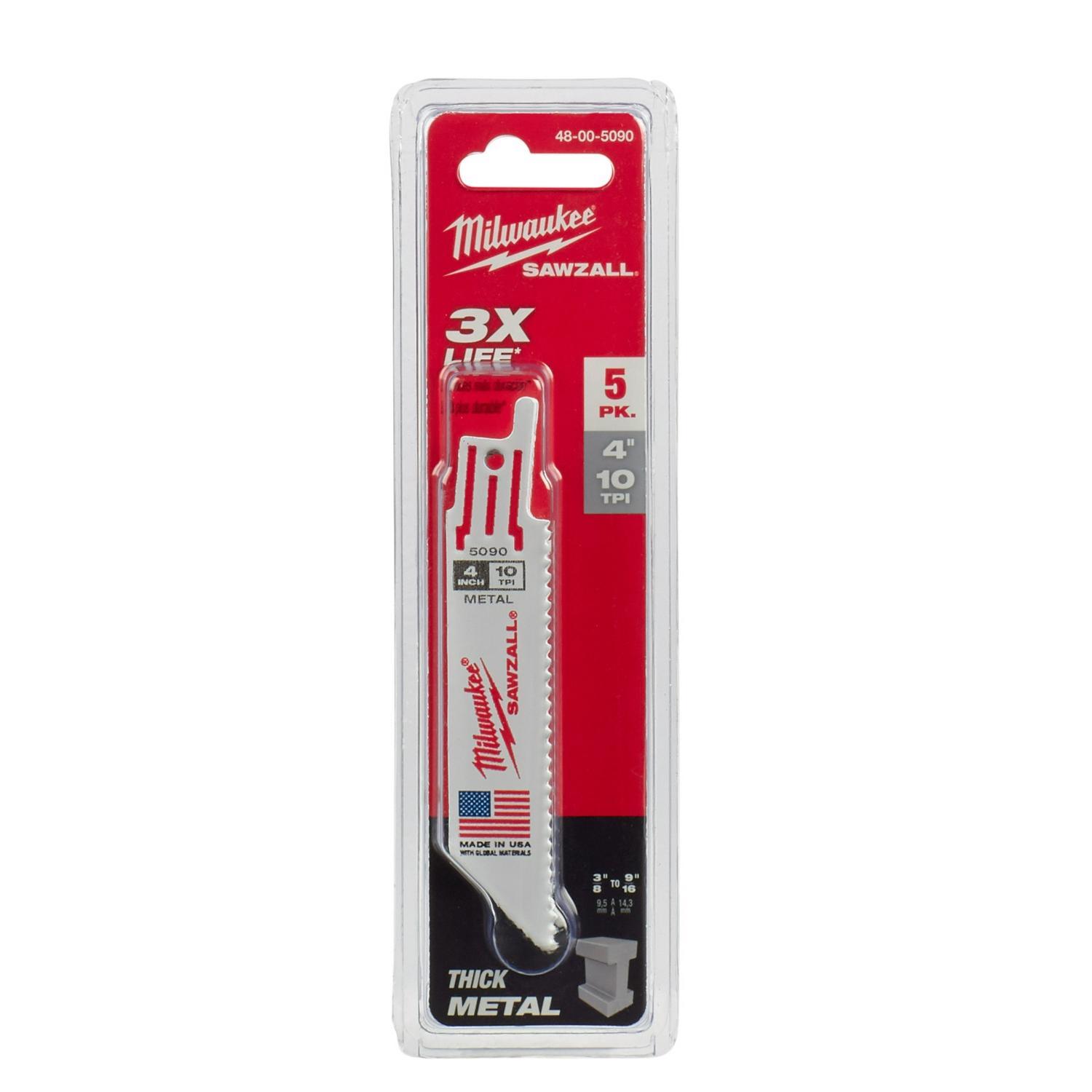 Milwaukee Sawzall 4 in. Bi-Metal Double Duty Upgrade Reciprocating Saw Blade 10 TPI 5 pk