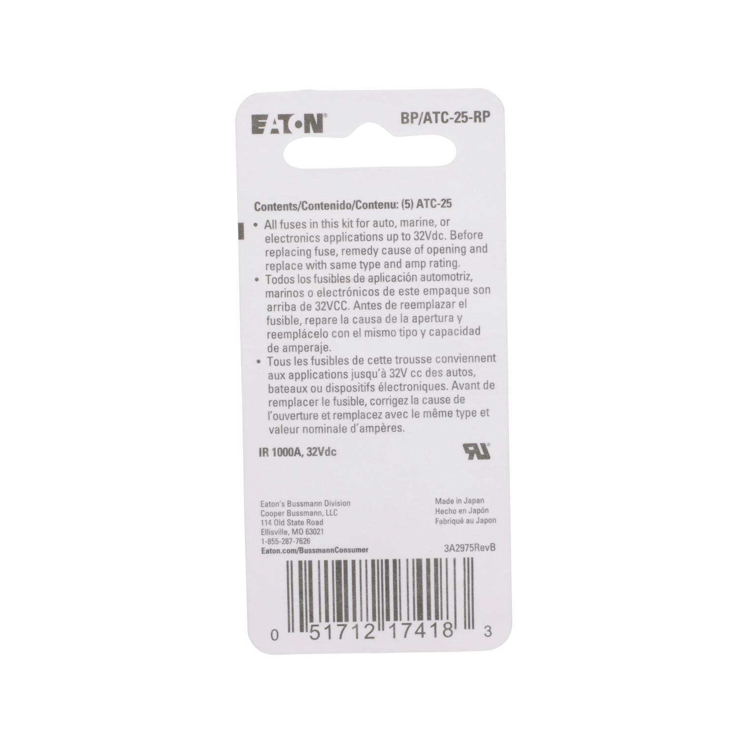 Bussmann 25 amps ATC Clear Blade Fuse 5 pk