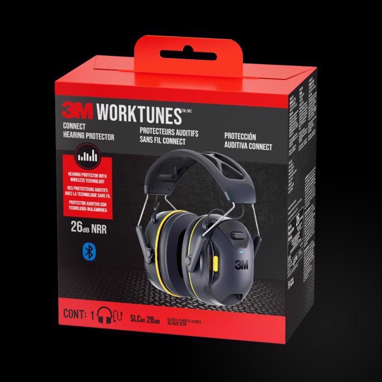 3M WorkTunes 24 dB Over-the-Head Hearing Protector Earmuff Black/Yellow 1 pair