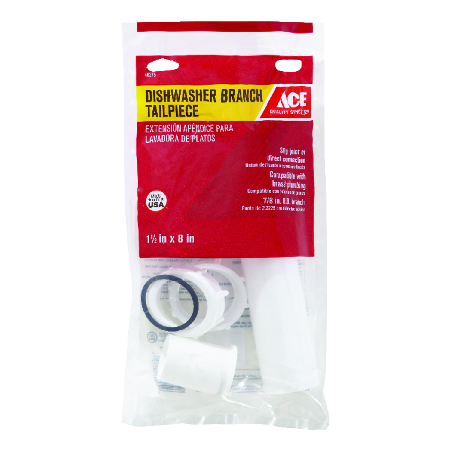 Ace 1-1/2 in. D X 8 in. L Plastic Dishwasher Branch Tailpiece