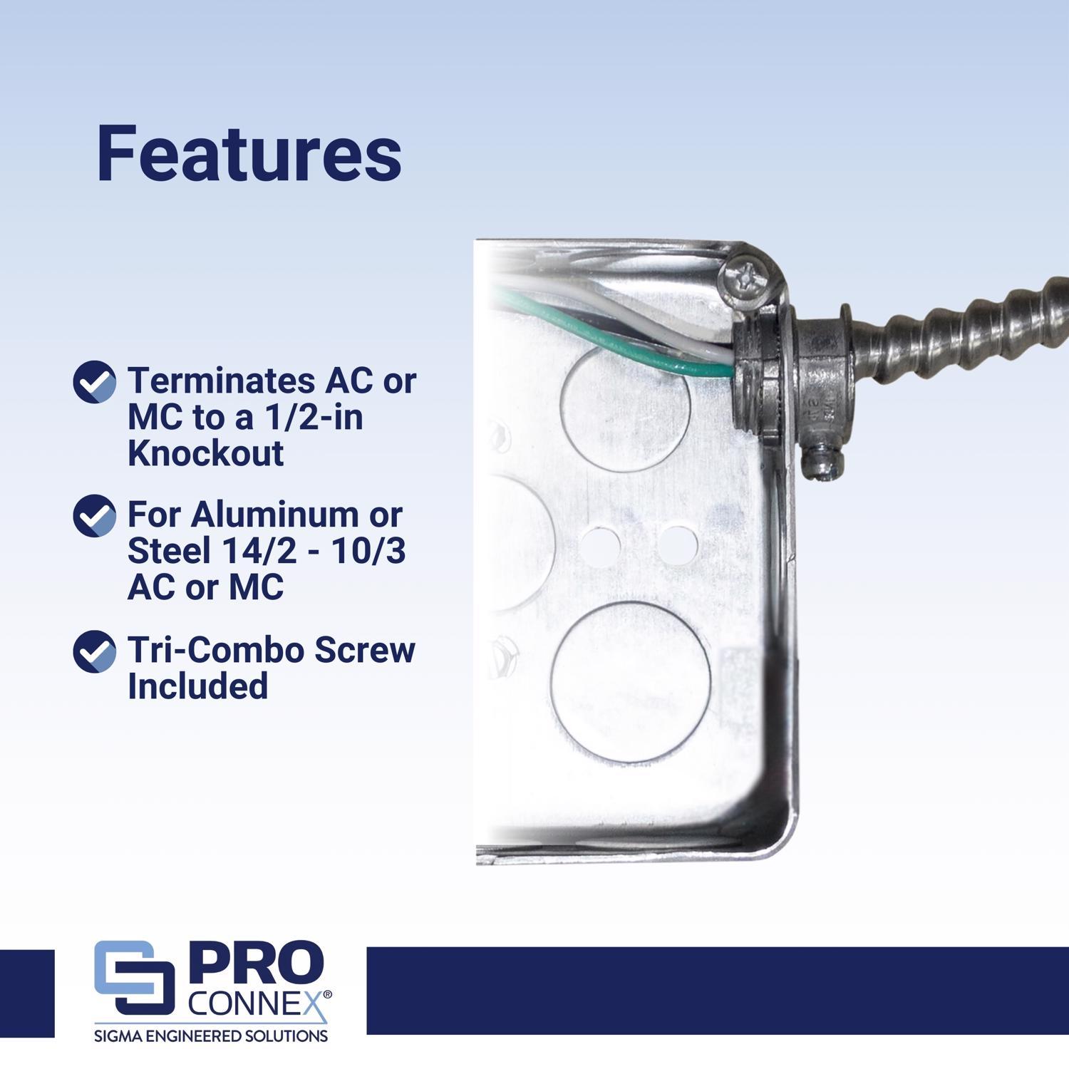 Sigma Engineered Solutions ProConnex 3/8 in. D Die-Cast Zinc Flex Connector For AC and MC 100 pk
