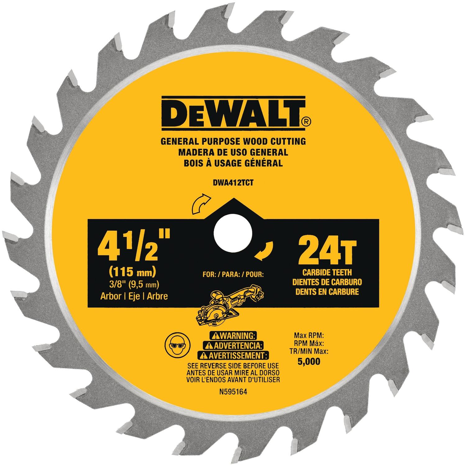 DEWALT 4-1/2 in. D X 3/8 in. Carbide Circular Saw Blade 24 teeth 1 pc