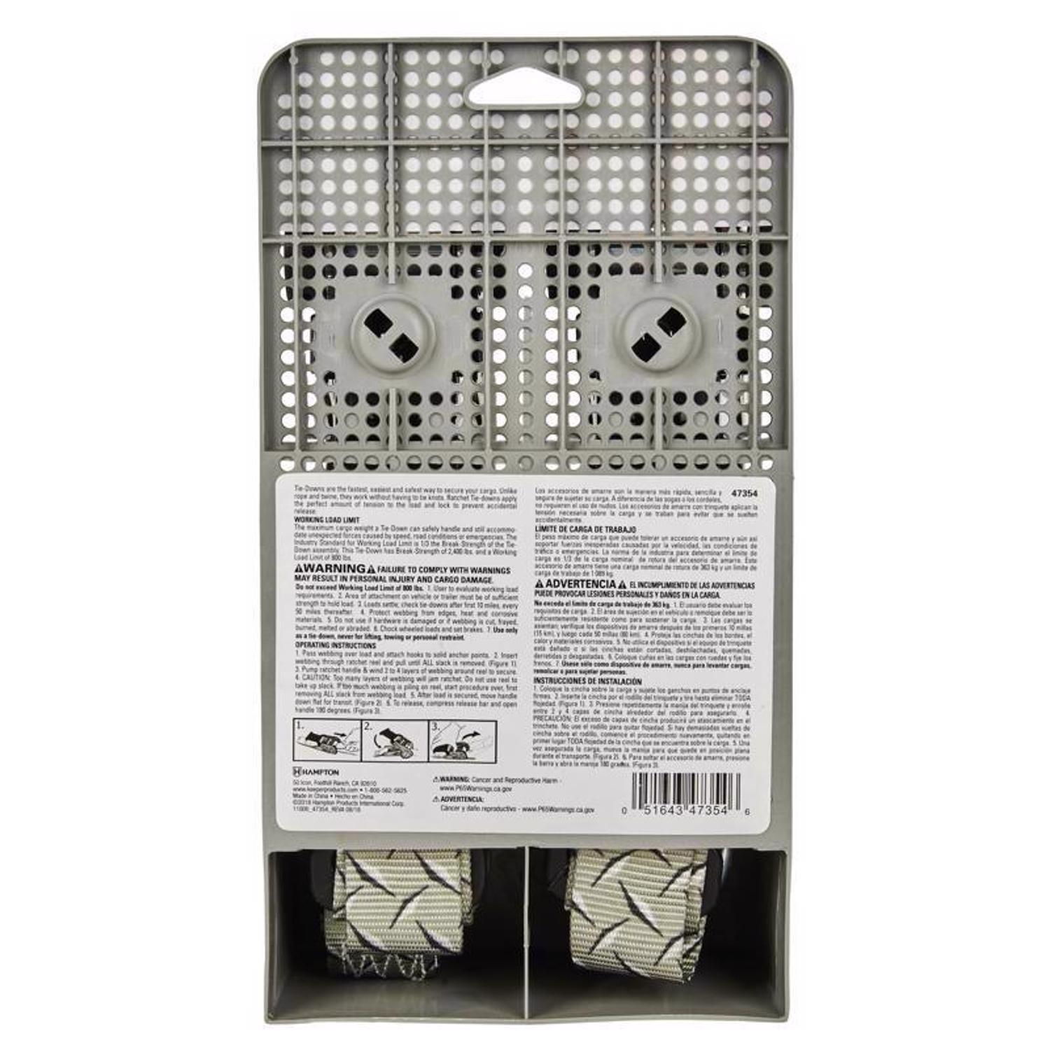 Keeper Ergo-Torque 1.25 in. W X 8 ft. L Gray Ratchet Tie Down Strap 800 lb 2 pk