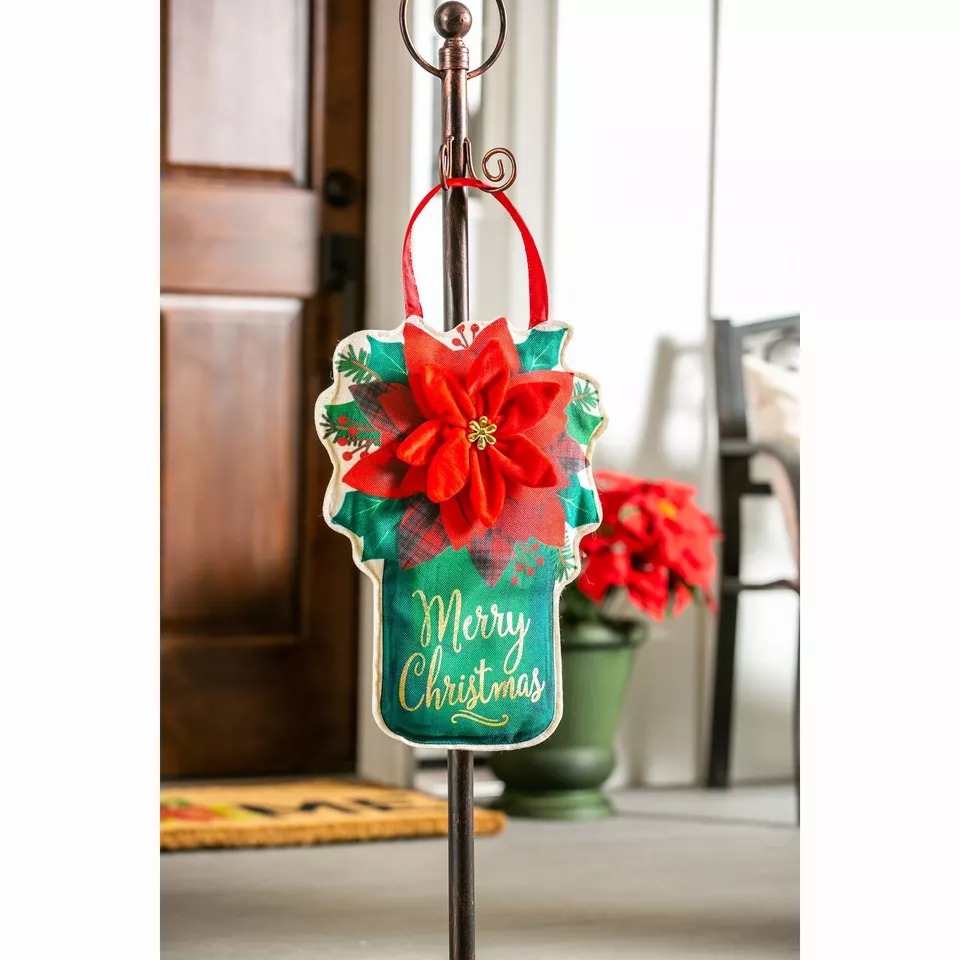 Evergreen,Door Decor,Poinsettia Mason Jar Door Decor