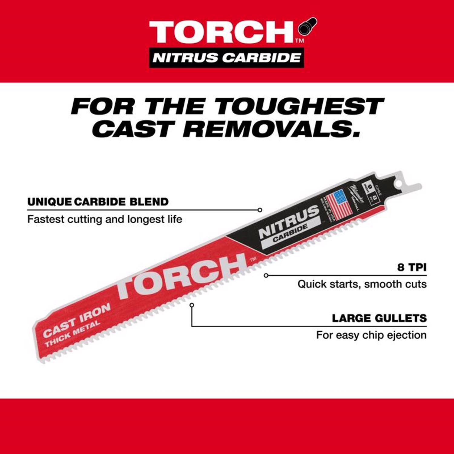 Milwaukee The Torch 9 in. Nitrus Carbide Cast Iron Reciprocating Saw Blade 8 TPI 1 pk