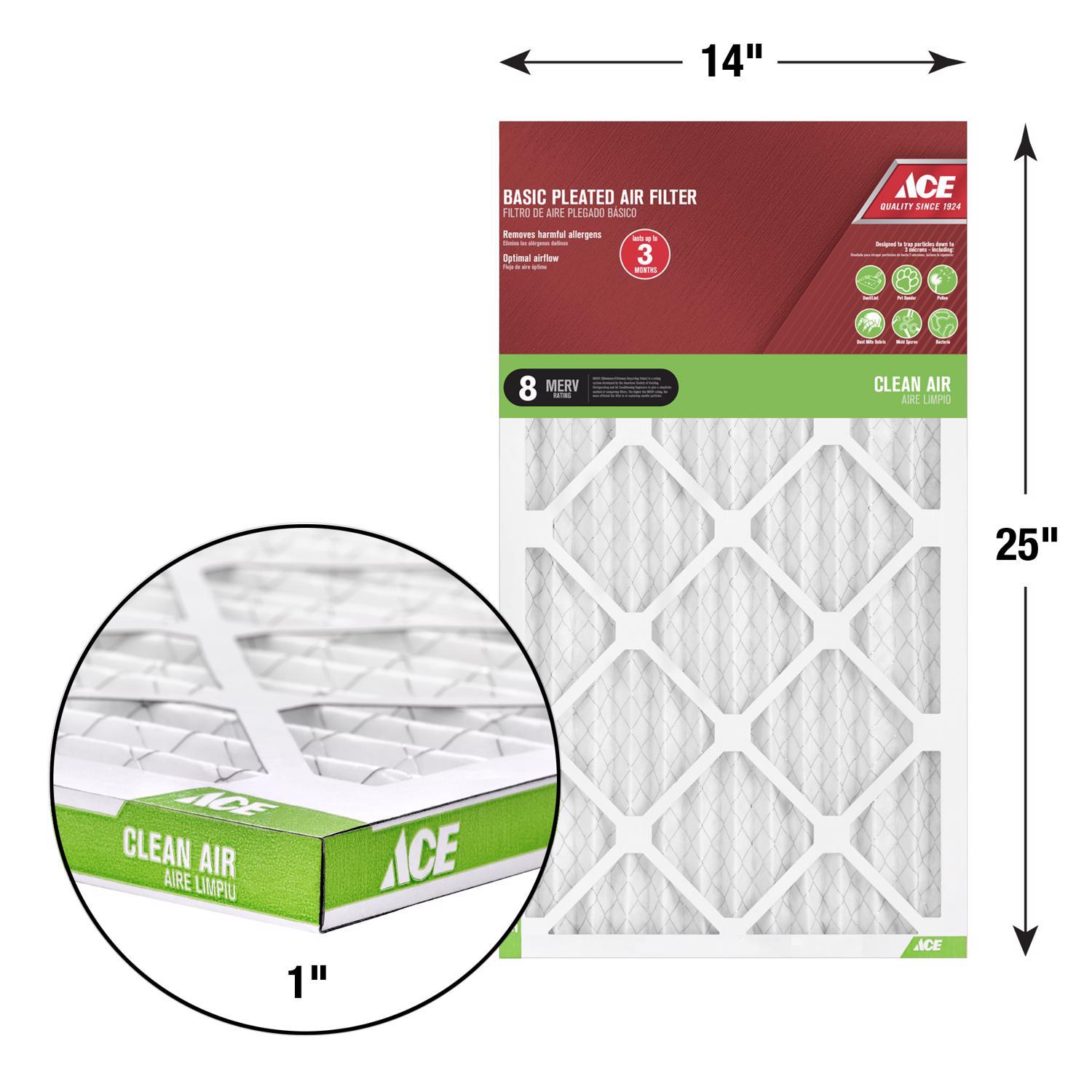 Ace 14 in. W X 25 in. H X 1 in. Synthetic 8 MERV Pleated Air Filter 1 pk