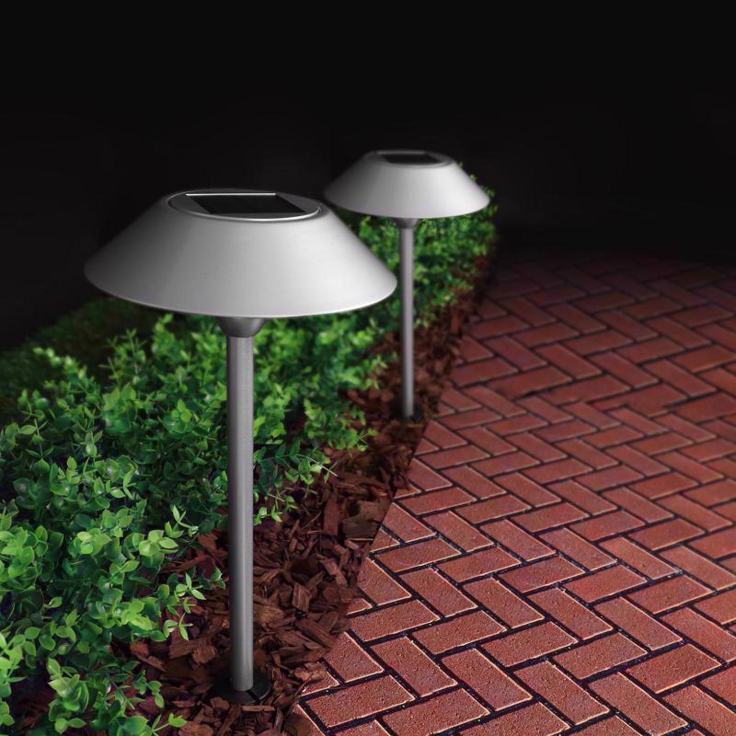 Feit OneSync Brushed Nickel Solar Powered 0.4 W LED Pathway Light 2 pk