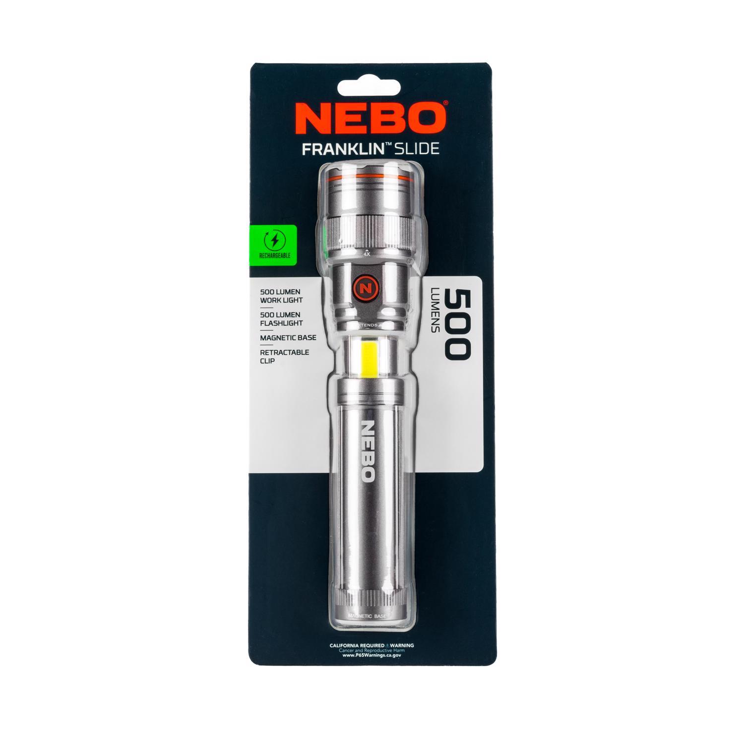 NEBO Franklin Slide 500 lm Storm Gray LED Rechargeable Work Light Flashlight 18650 Battery